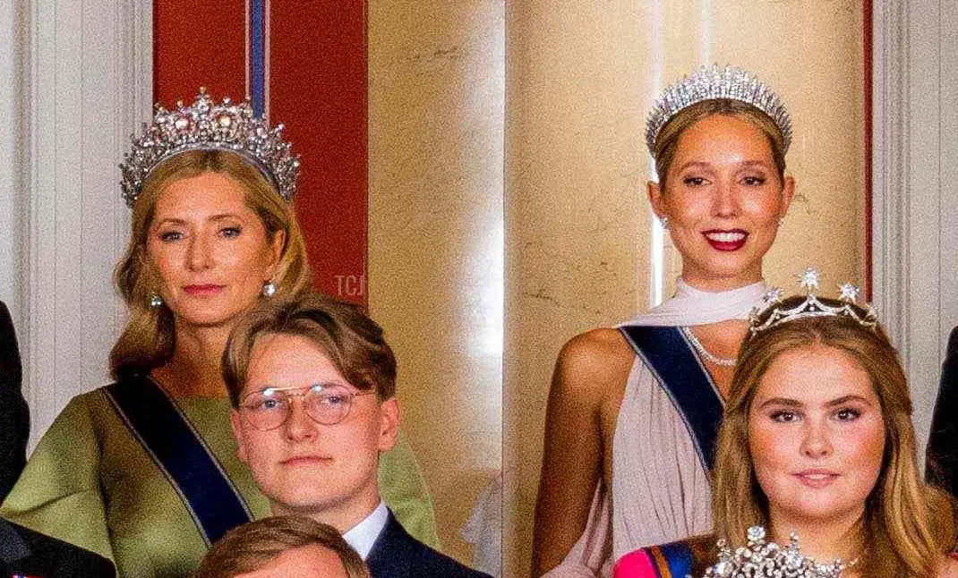 Norway's Princess Ingrid Alexandra (front C) poses for a with Norway's Queen Sonja and King Harald and other guests on the occasion of a gala dinner for her 18th birthday in Oslo on June 17, 2022