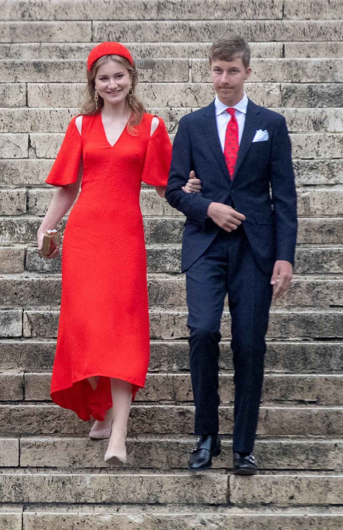 La famiglia reale del Belgio, il Principe Gabriel, la Regina Matilde del Belgio, il Re Filippo, la Principessa Ereditaria Elisabetta e il Principe Emmanuel arrivano per la messa Te Deum, in occasione della Festa Nazionale belga, presso la Cattedrale di San Michele e San Gudula a Bruxelles, il 21 luglio 2022