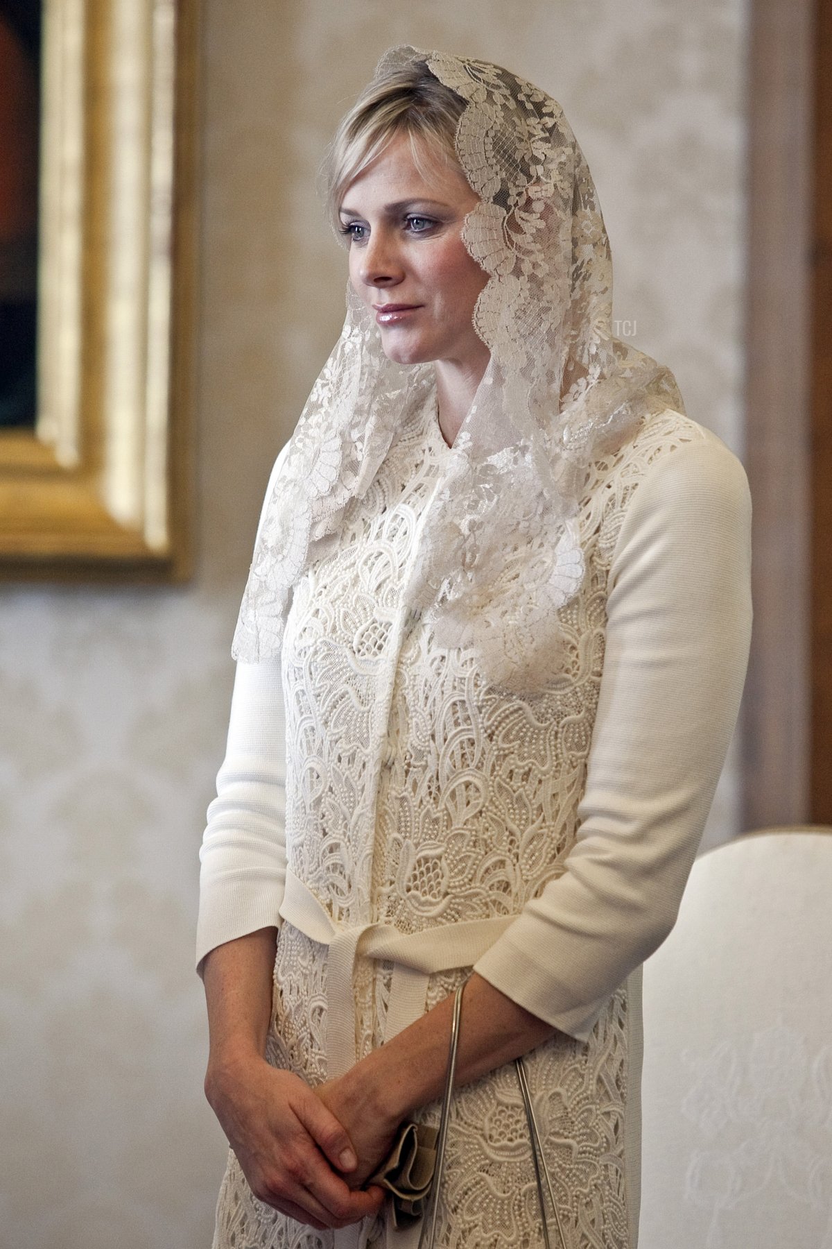 La Principessa Charlene di Monaco incontra Papa Benedetto XVI durante un'udienza privata in Vaticano il 12 gennaio 2013