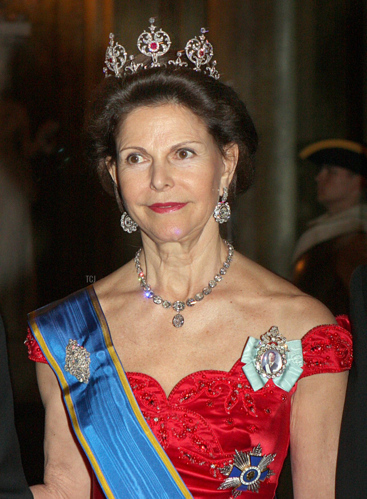 La Regina Silvia sorride durante un gala per il Presidente greco al Palazzo Reale di Stoccolma, Svezia, 20 maggio 2008