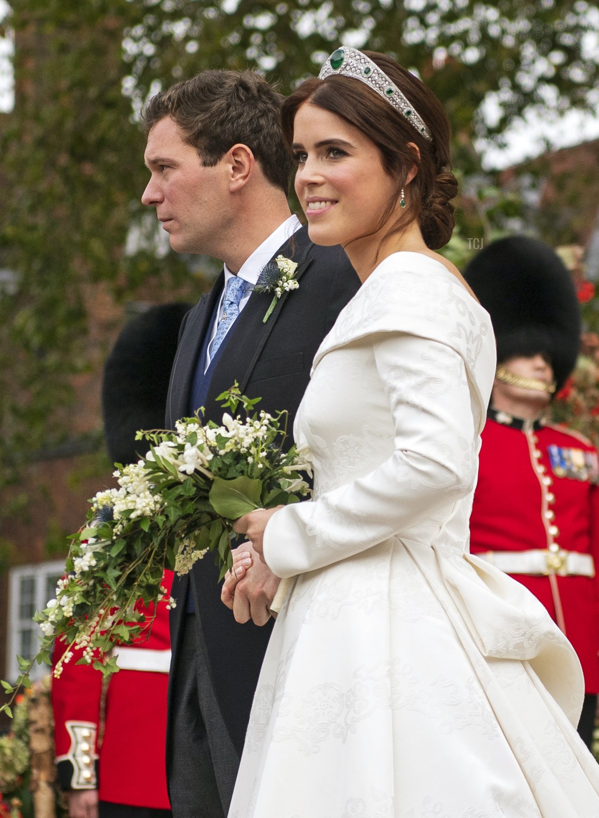 La Principessa Eugenia di York e Jack Brooksbank lasciano la Cappella di St George, Castello di Windsor, dopo il loro matrimonio, il 12 ottobre 2018