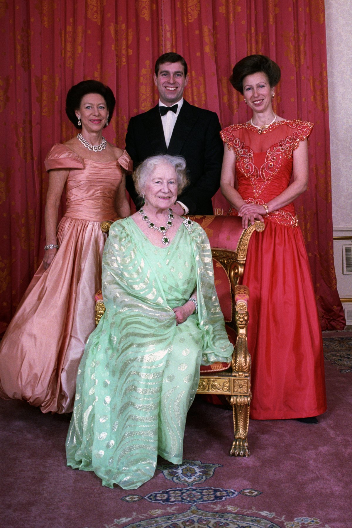 Dance of the Decades official picture, showing the Queen Mother (front), Princess Margaret (left), the Princess Royal and the Duke of York, at a glittering ball at Buckingham Palace, London, to mark a year of Royal birthdays, December 1990