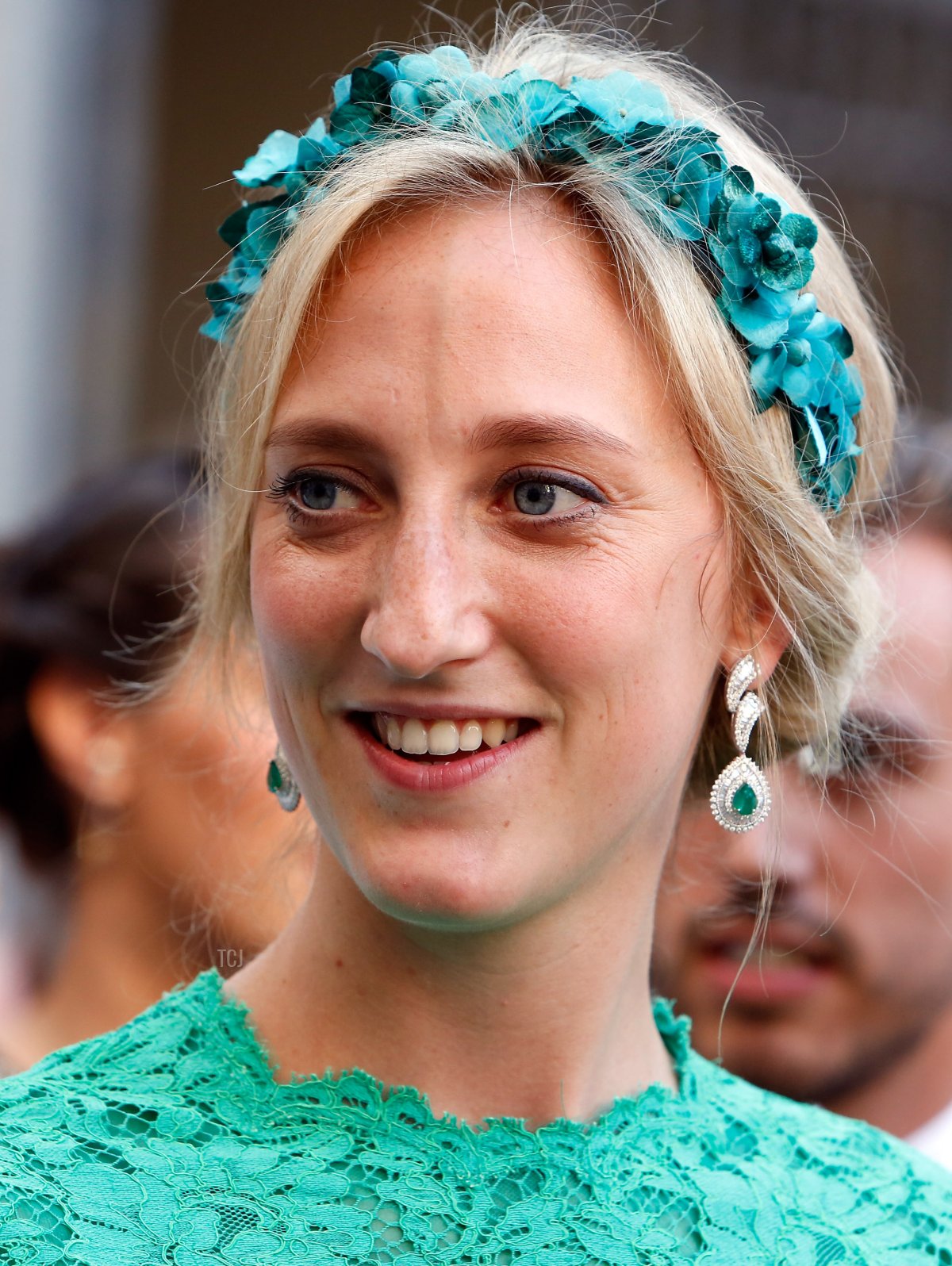 La Principessa Maria Laura del Belgio partecipa al matrimonio del Principe Amedeo del Belgio e Elisabetta Maria Rosboch Von Wolkenstein alla Basilica Santa Maria in Trastevere il 5 luglio 2014 a Roma, Italia