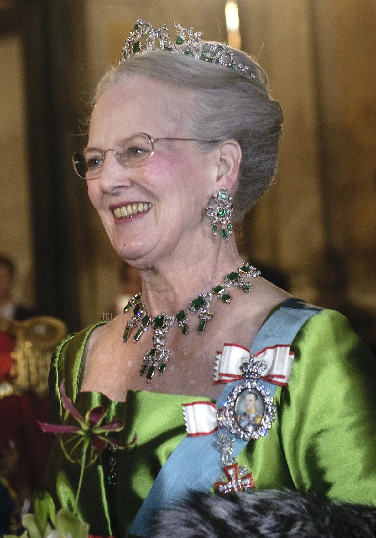 La Regina Margrethe di Danimarca arriva il 15 aprile 2010 al Teatro Reale di Copenaghen per assistere a un gala speciale in suo onore per celebrare il suo 70° compleanno