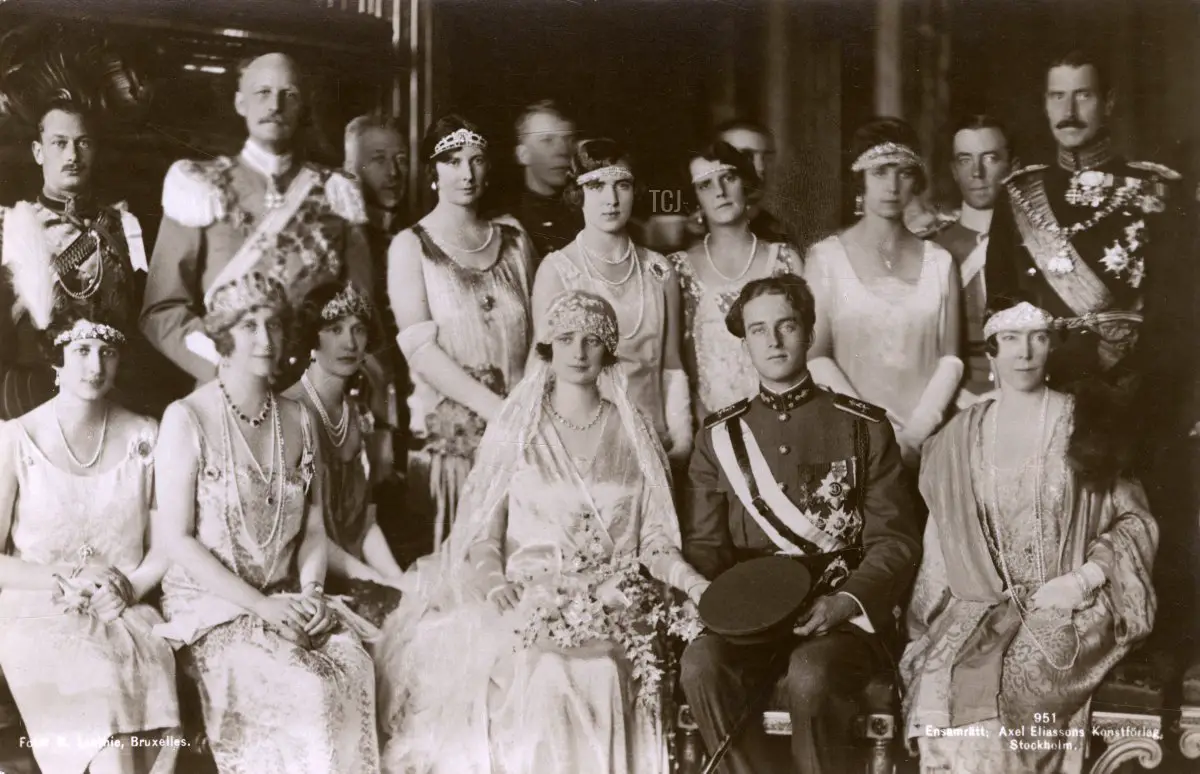 Ritratto di matrimonio di gruppo di re Leopoldo III e della regina Astrid del Belgio, 1926