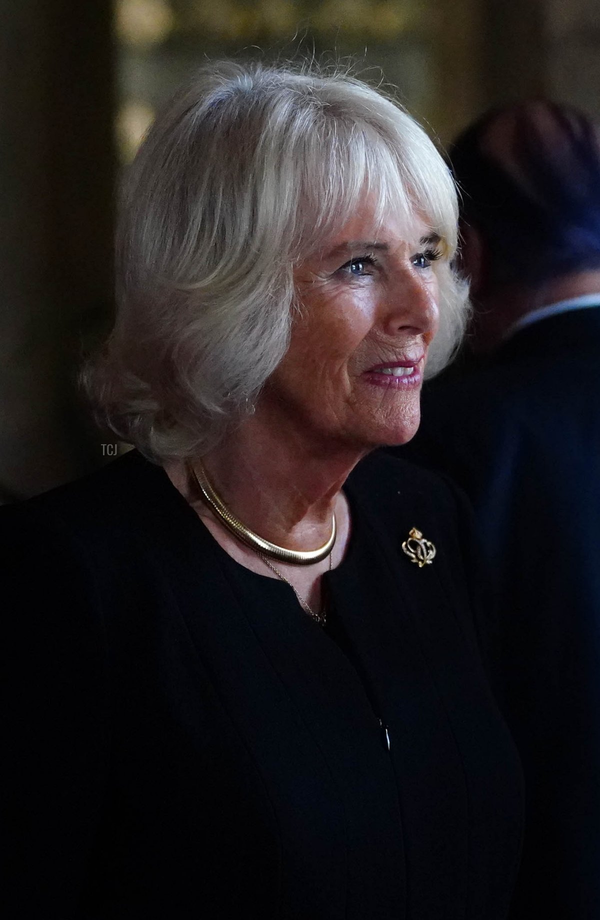 La Regina Camilla durante una ricezione con i Commissari dell'Alto Regno e i loro coniugi nella Bow Room al Palazzo di Buckingham l'11 settembre 2022 a Londra, Inghilterra