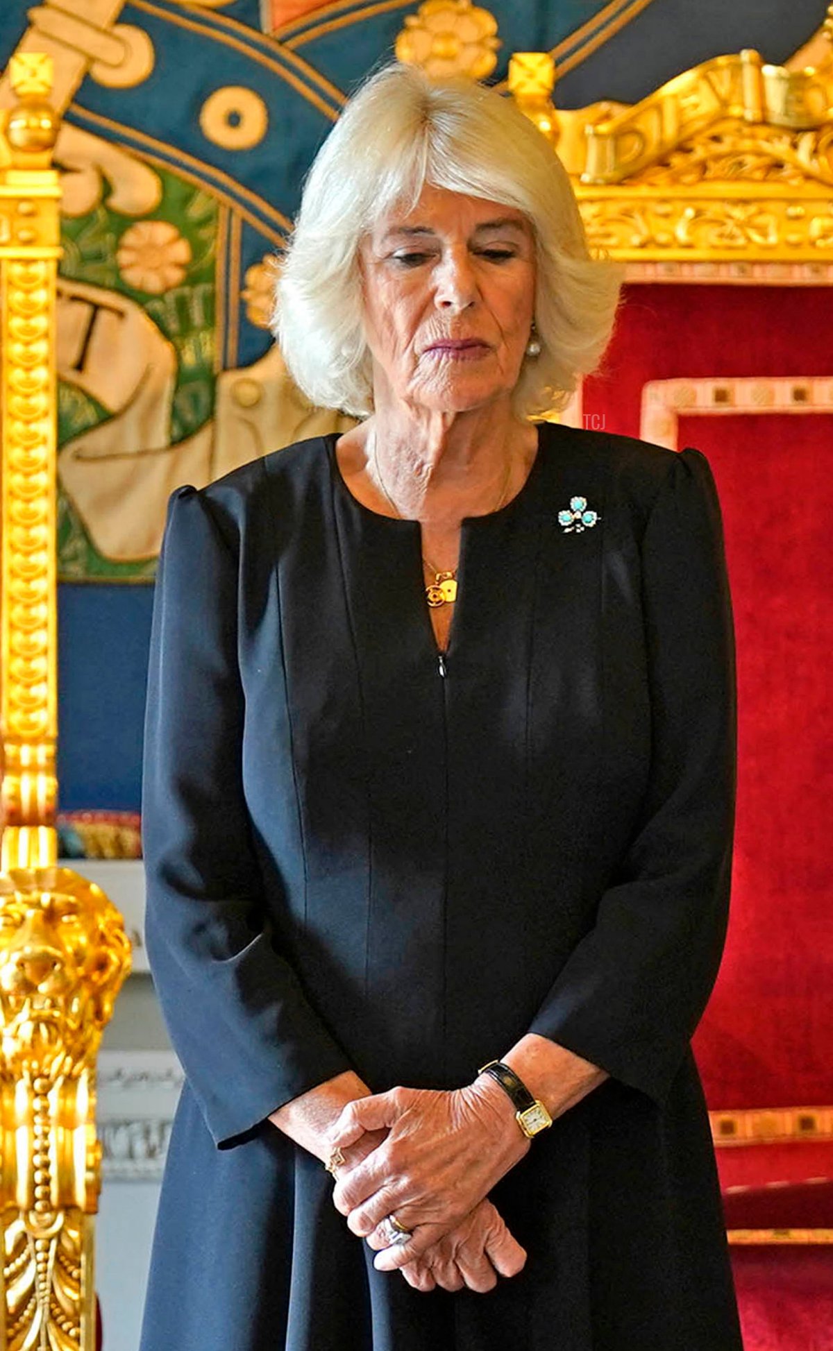 Re Carlo III, affiancato da Camilla, Regina Consorte, pronuncia un discorso dopo aver ricevuto un messaggio di condoglianze in seguito alla morte della madre, la Regina Elisabetta II, al Hillsborough Castle di Belfast il 13 settembre 2022, durante la sua visita in Irlanda del Nord