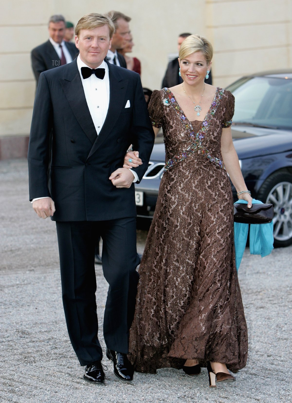 Il principe Willem-Alexander dei Paesi Bassi e la principessa Maxima dei Paesi Bassi arrivano per la cena privata di S.M. il re Carl XVI Gustaf per celebrare il suo 60º compleanno al Palazzo di Drottningholm, 29 aprile 2006 a Stoccolma, Svezia