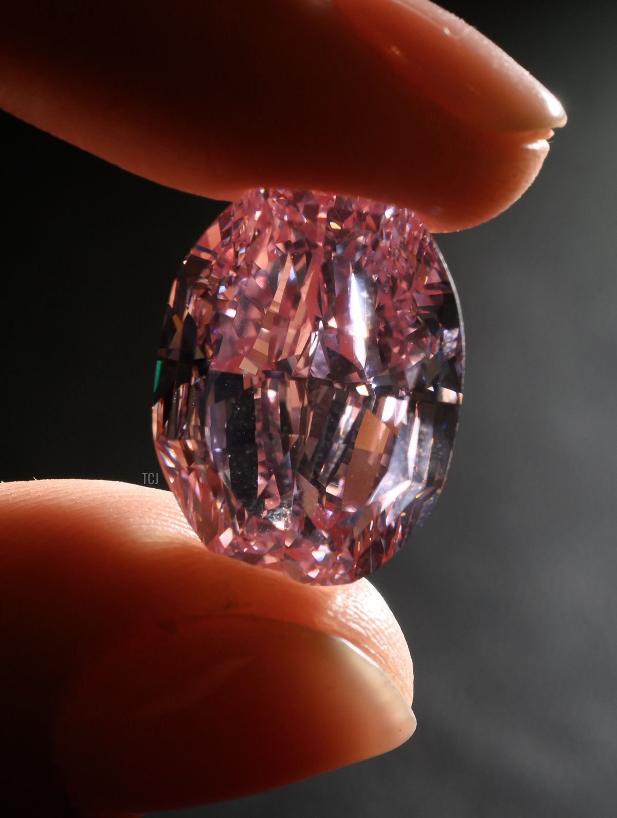 Un'immagine scattata il 6 novembre 2020 a Ginevra mostra lo Spirit of the Rose, un raro diamante viola rosa da 14.83 carati durante una presentazione stampa prima delle vendite da parte della casa d'aste Sotheby's