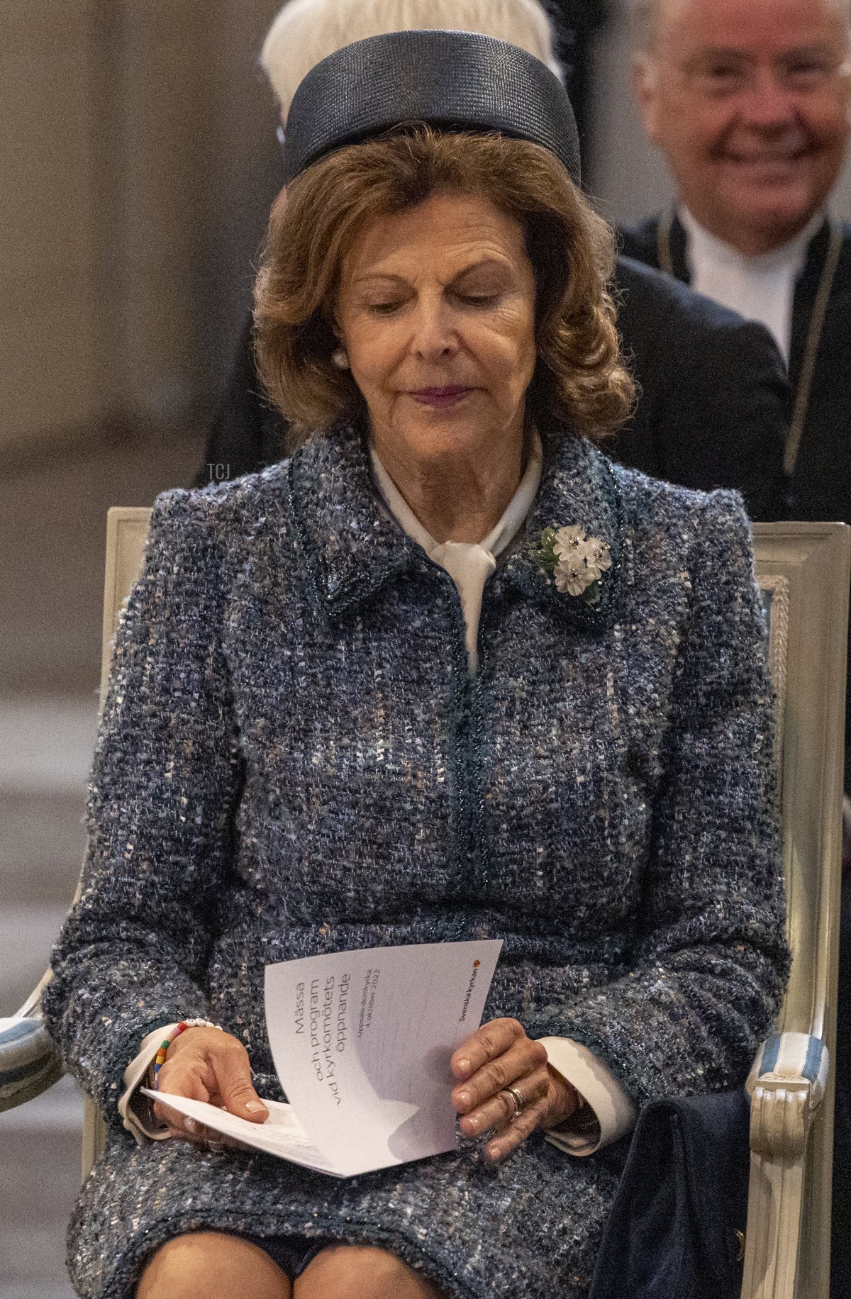 Regina Silvia di Svezia partecipa a una cerimonia religiosa presso la Cattedrale di Uppsala in connessione con l'inizio delle riunioni annuali della Chiesa di Svezia il 4 ottobre 2022 a Uppsala, Svezia