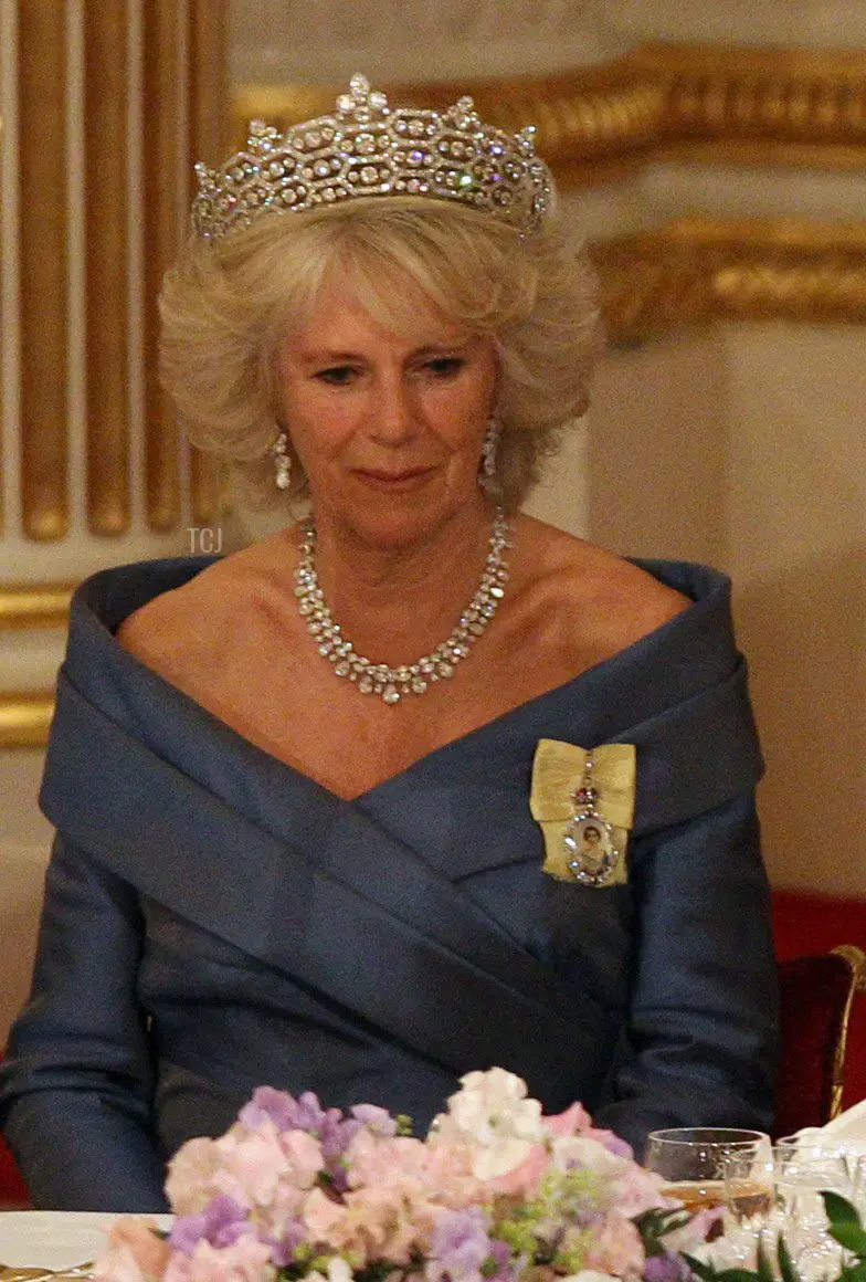 Camilla, Duchessa di Cornovaglia, il presidente degli Stati Uniti Barack Obama, la regina Elisabetta II e il principe Filippo, Duca di Edimburgo durante un banchetto di stato a Buckingham Palace il 24 maggio 2011 a Londra, Inghilterra