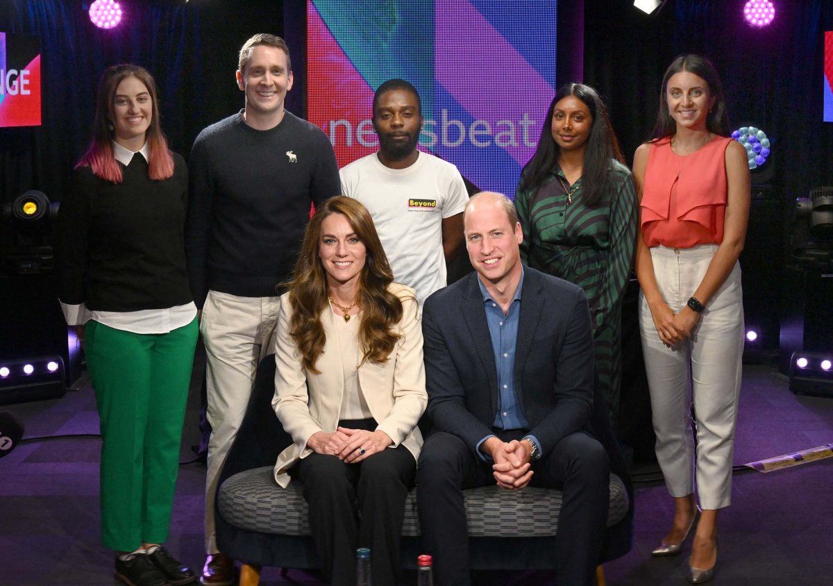 In this handout image supplied by Kensington Palace, Prince William, Prince of Wales and Catherine, Princess of Wales visited BBC Radio 1’s Newsbeat to take part in a special episode about young people and mental health on World Mental Health Day on October 10, 2022 in London, England