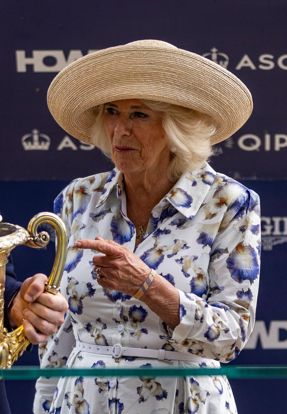 Queen Camilla presents the trophy for for the King George VI And Queen Elizabeth Qipco Stakes at Ascot Racecourse on July 27, 2024 (Steven Paston/PA Images/Alamy)