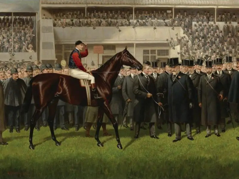 Ritratto di Alfred Charles Havell di Minoru all'Epsom Derby, 1909