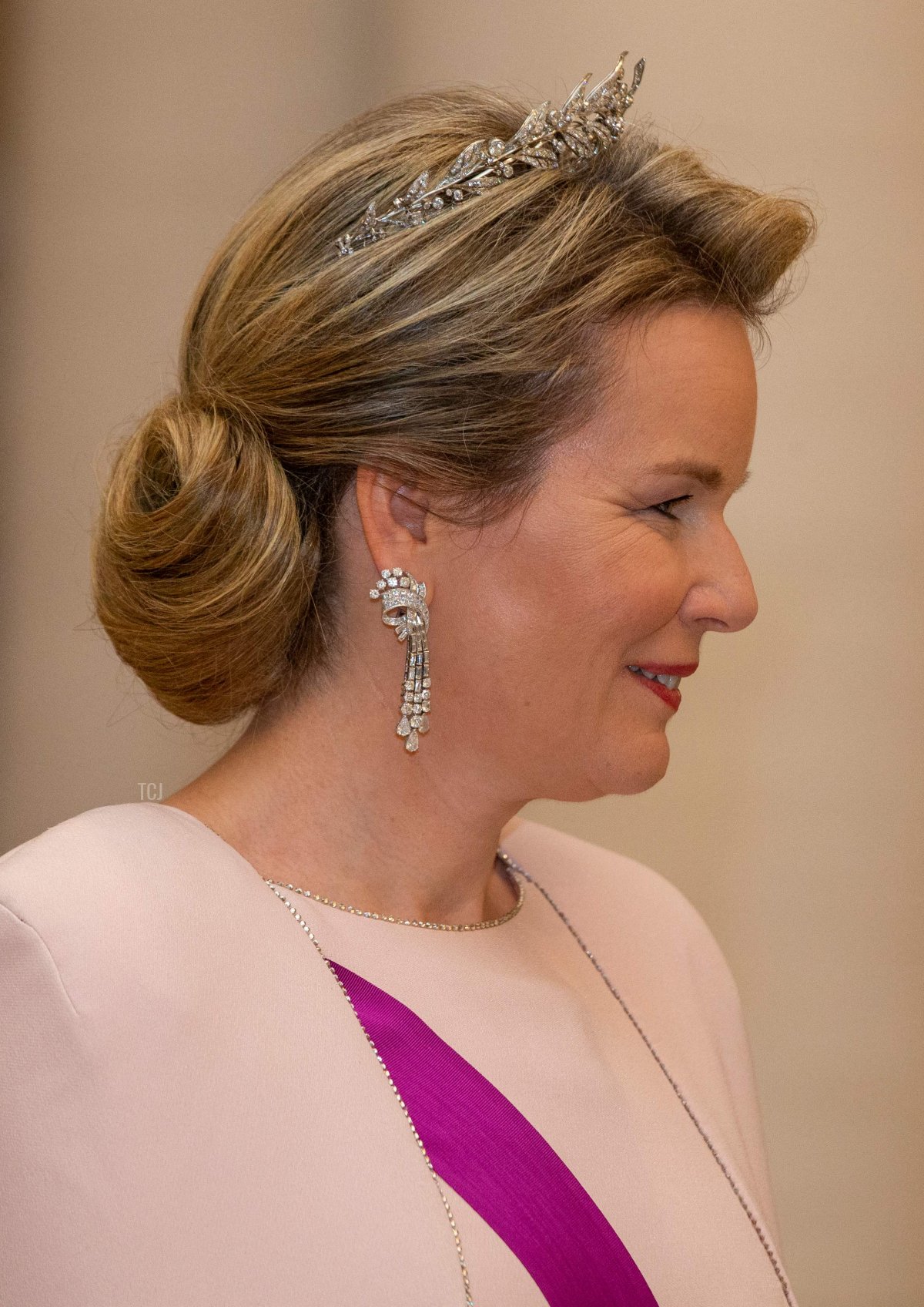 La regina Mathilde del Belgio ritratta durante un banchetto di Stato al Palazzo durante una visita ufficiale del Presidente della Confederazione Svizzera, giovedì 24 novembre 2022, a Bruxelles