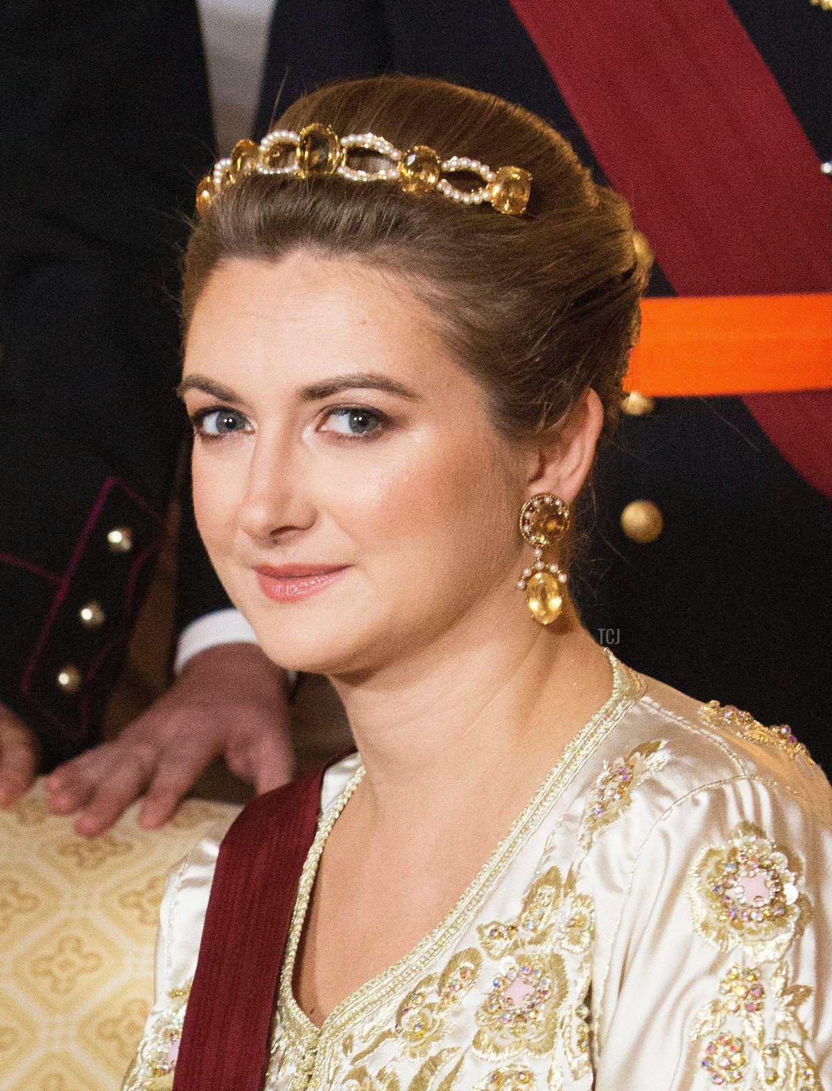 Principessa Stéphanie, Granduchessa Ereditaria di Lussemburgo al Palais Grand-Ducal in Lussemburgo, il 15 ottobre 2019, per la foto ufficiale prima del banchetto di stato durante la visita di stato di 3 giorni dal Belgio al Lussemburgo