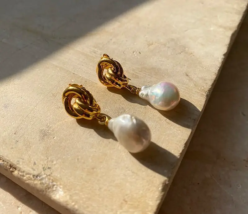 Chunky Knot Baroque Pearl Earrings