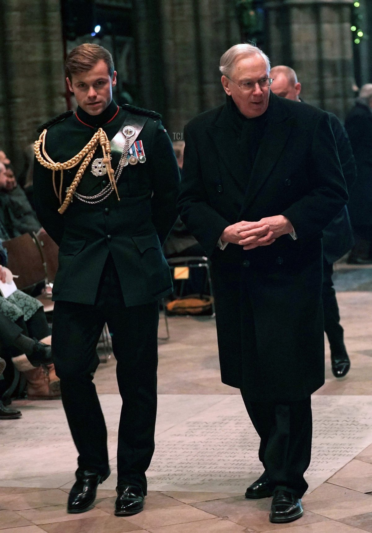 Prince Richard, Duke of Gloucester, (C) arrives for the 'Together at Christmas' Carol Service at Westminster Abbey on December 15, 2022 in London, England