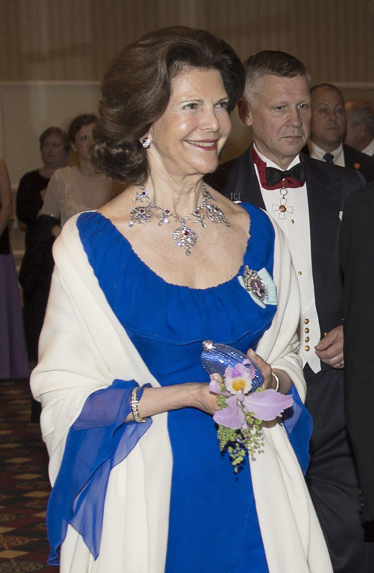 La regina Silvia e il re Carl Gustaf arrivano a una cena di gala per celebrare il 375° anniversario della fondazione della colonia New Sweden a Wilmington, Delaware, l'11 maggio 2013