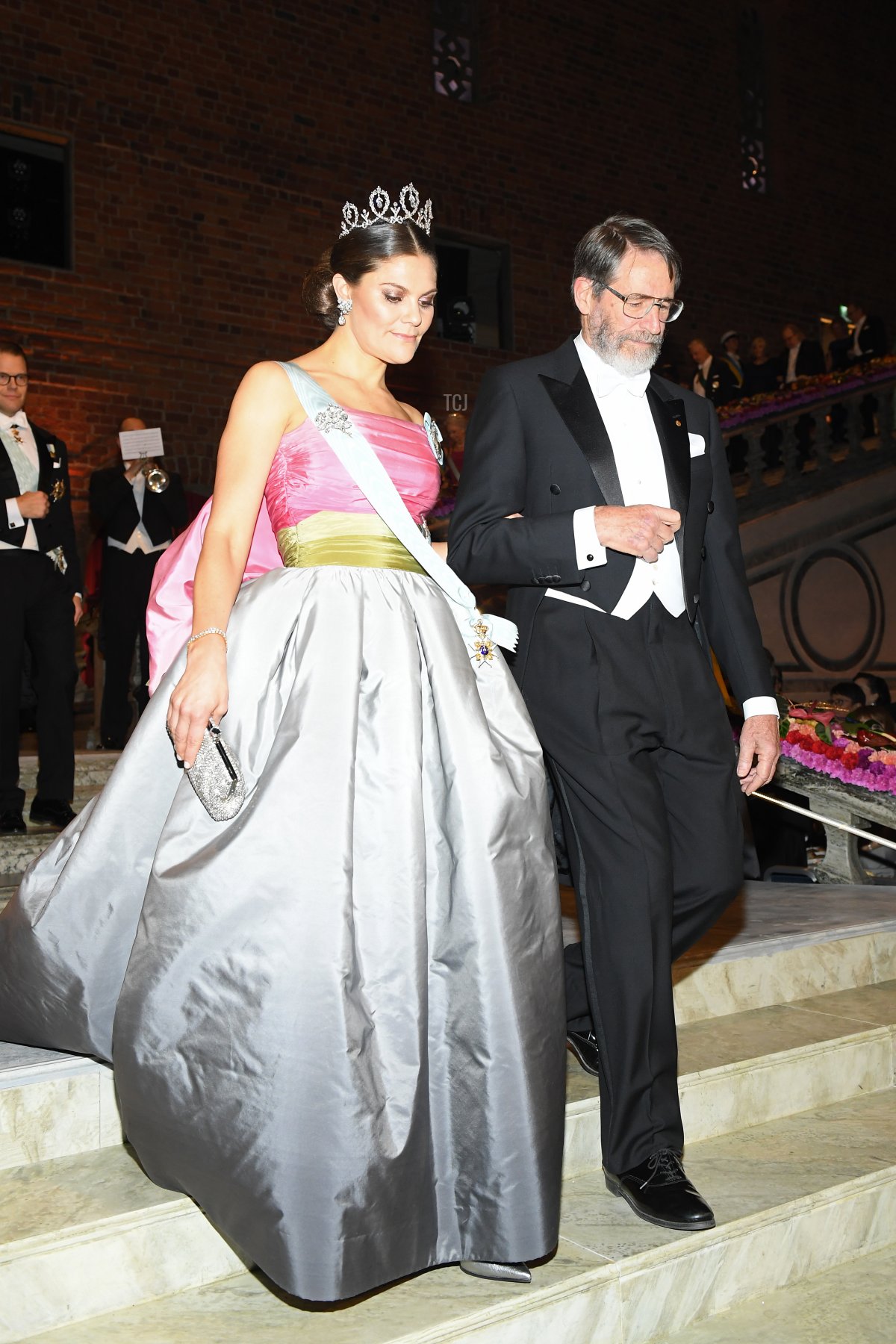 La Principessa Crown Victoria di Svezia e George P. Smith, vincitore del Premio Nobel per la Chimica partecipano al Banquet per il Nobel nel 2018 presso il Municipio il 10 dicembre 2018 a Stoccolma, Svezia (Pascal Le Segretain/Getty Images)