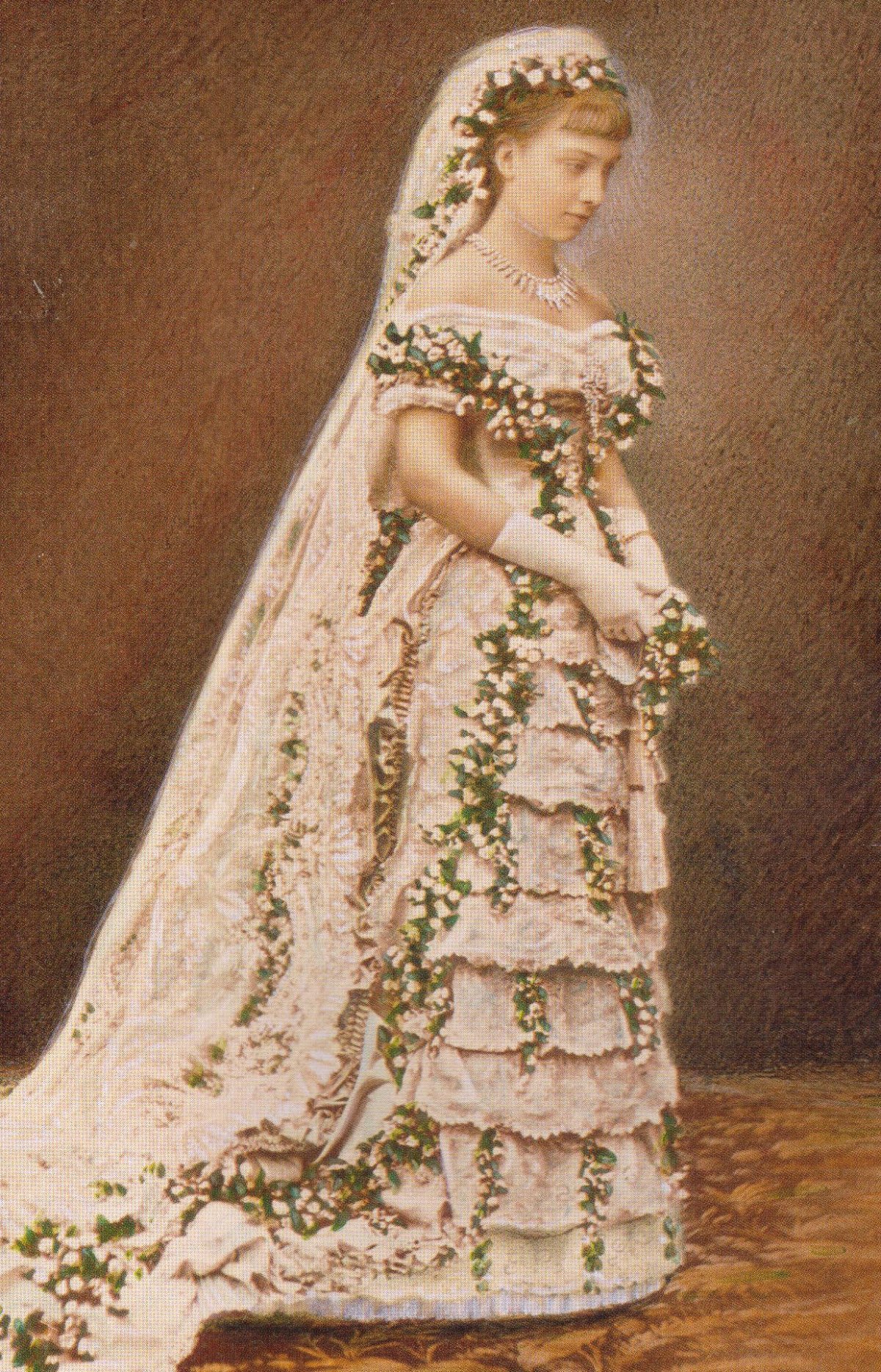 Fotografia a colori di Erika di Baden nel suo abito da sposa, 1881 (Wikimedia Commons)