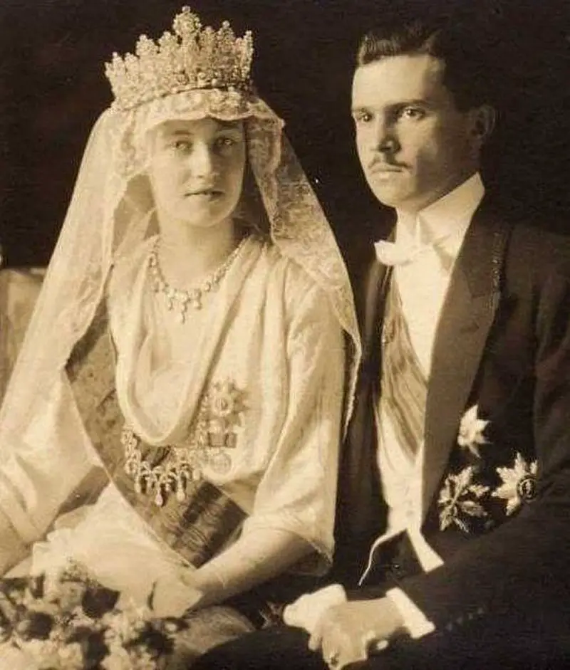 La Granduchessa Charlotte di Lussemburgo e il Principe Felix di Bourbon-Parma nel giorno del loro matrimonio, 6 novembre 1919