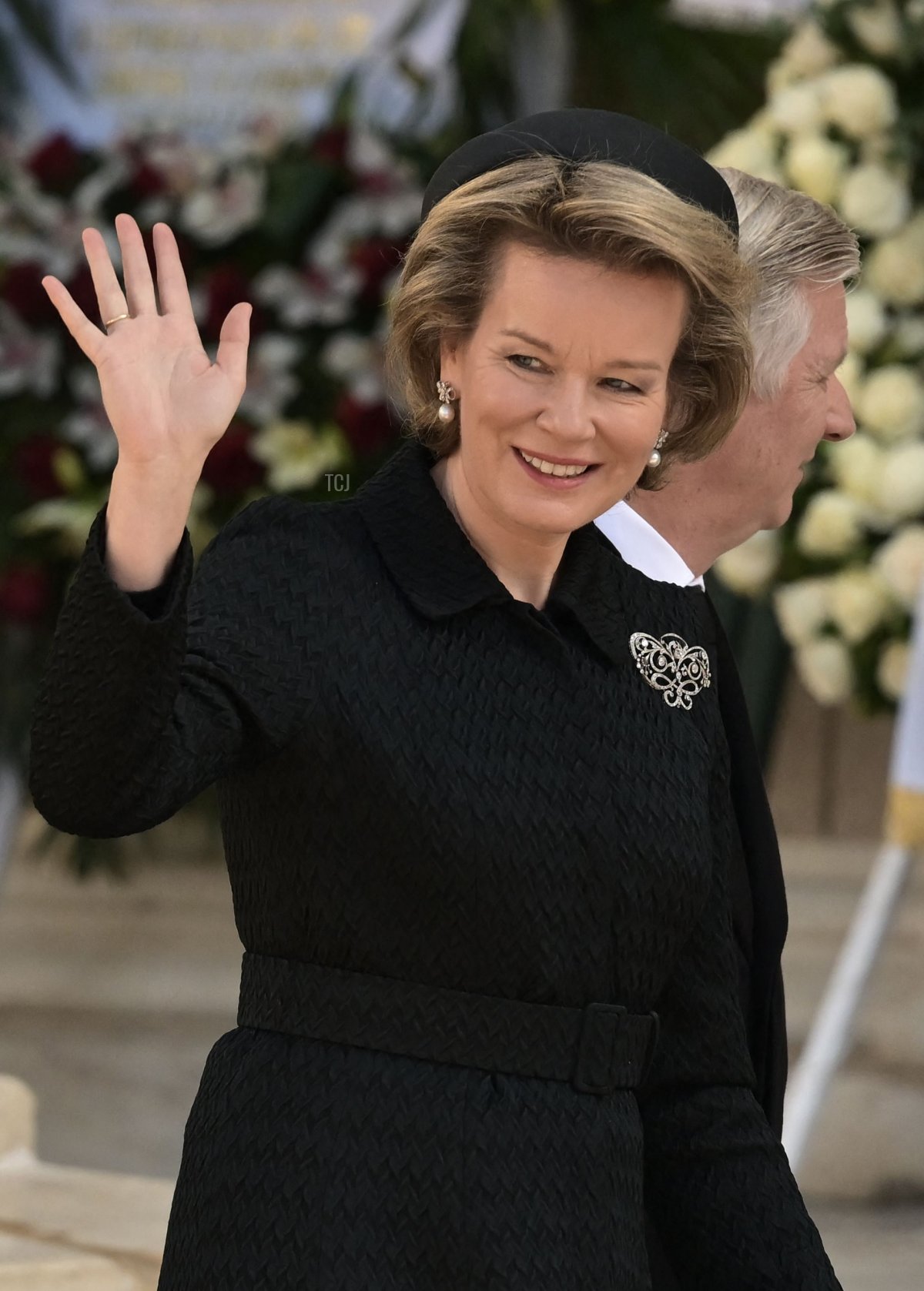 La regina Matilde dei belgi partecipa al funerale del re Constantine II di Grecia ad Atene, 16 gennaio 2023 (ARIS MESSINIS/AFP via Getty Images)