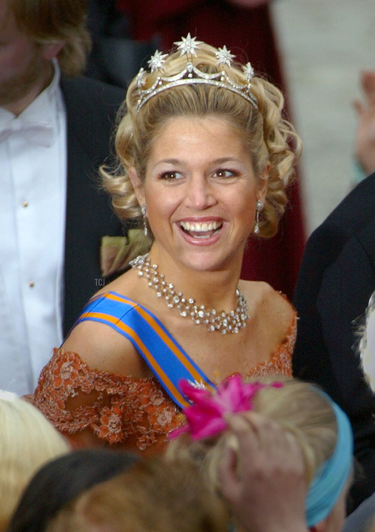 La principessa Maxima dei Paesi Bassi partecipa al matrimonio della principessa Marta Louise di Norvegia e Ari Behn, maggio 2002 (Sion Touhig/Getty Images)