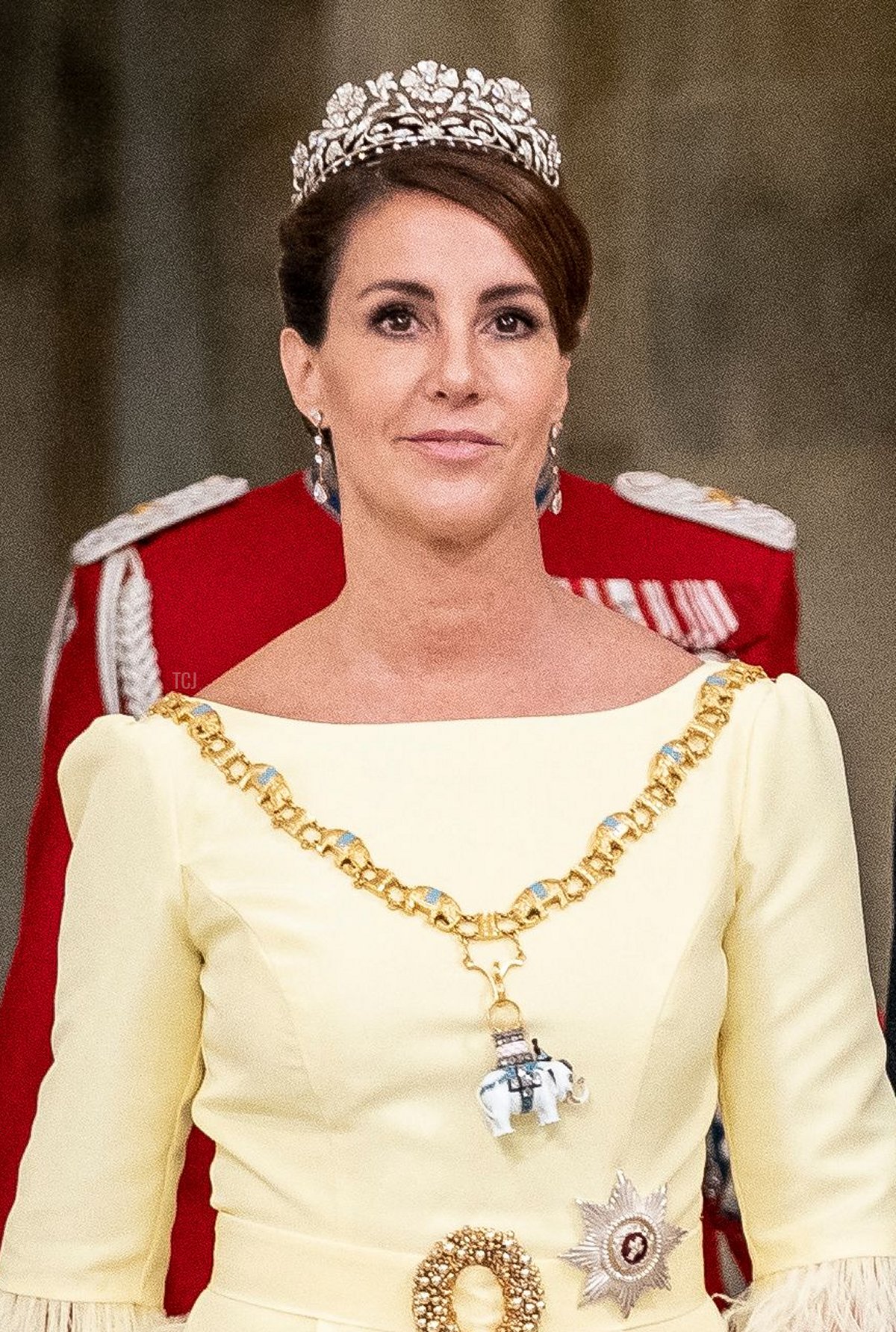 La Principessa Marie di Danimarca arriva al banchetto di gala al Palazzo di Christiansborg l'11 settembre 2022, durante le celebrazioni per il 50° anniversario dell'incoronazione della Regina di Danimarca (MADS CLAUS RASMUSSEN/Ritzau Scanpix/AFP via Getty Images)