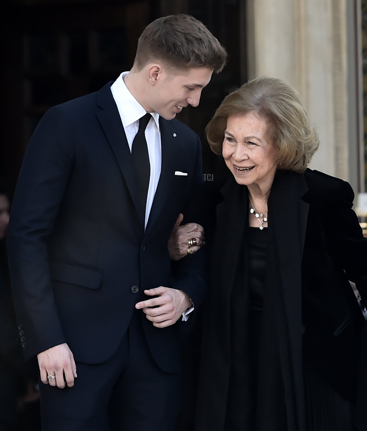 Principe Costantino Alexios e Regina Sofia partecipano al Servizio Memoriale di 40 giorni per il Re Costantino II presso la Cattedrale Metropolita il 18 febbraio 2023 ad Atene, Grecia (Milos Bicanski/Getty Images)