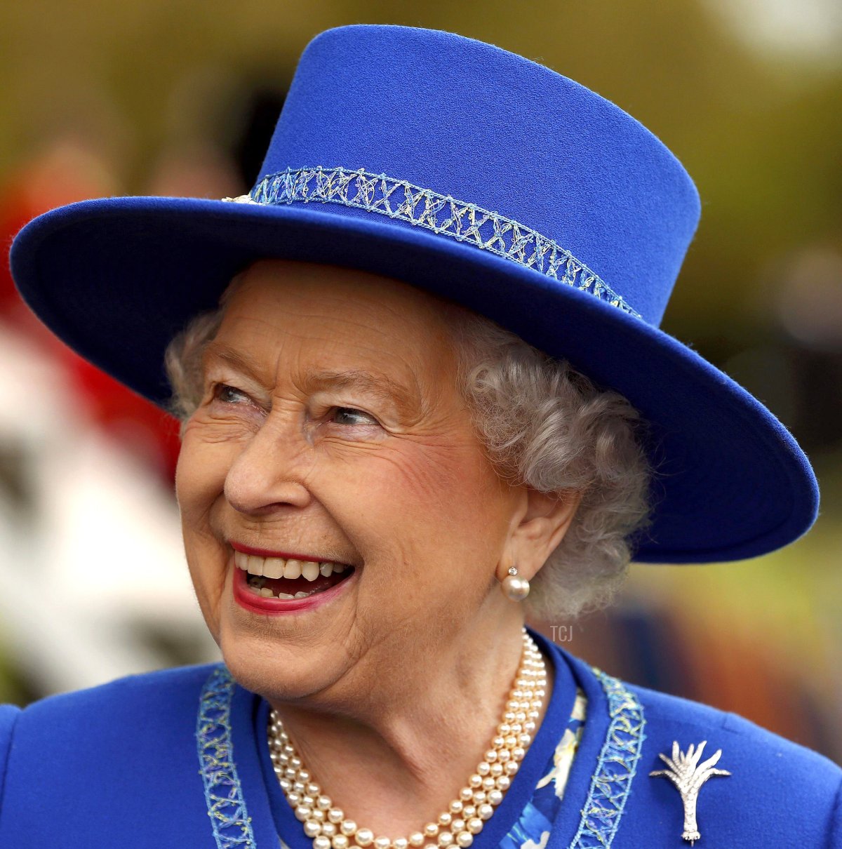 La Regina Elisabetta II reagisce dopo aver presentato nuovi colori al 1° Battaglione dei Welsh Guards al Castello di Windsor il 30 aprile 2015 (Cathal McNaughton-Pool/Getty Images)