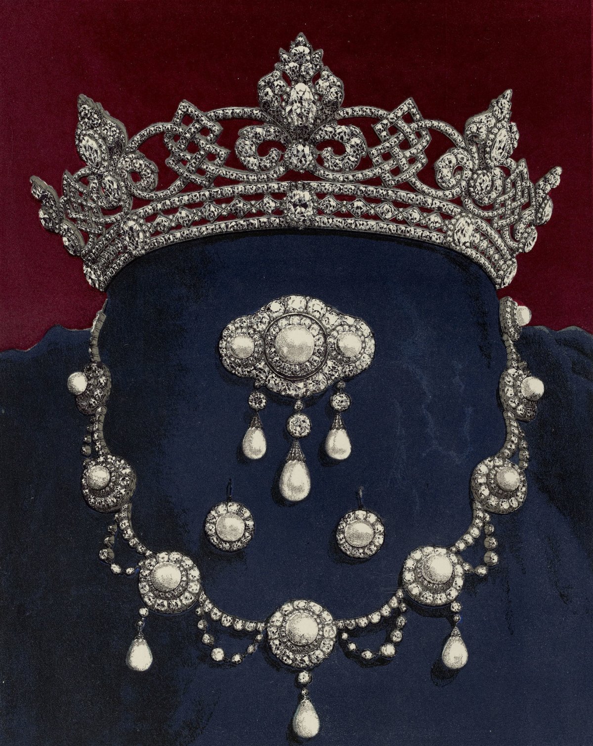 Illustrazione del regalo di nozze del Re Edoardo VII per sua sposa, Principessa Alessandra di Danimarca, di Robert Dudley, stampata nel libro di William Howard Russell sul matrimonio, 1863 (Royal Collection)