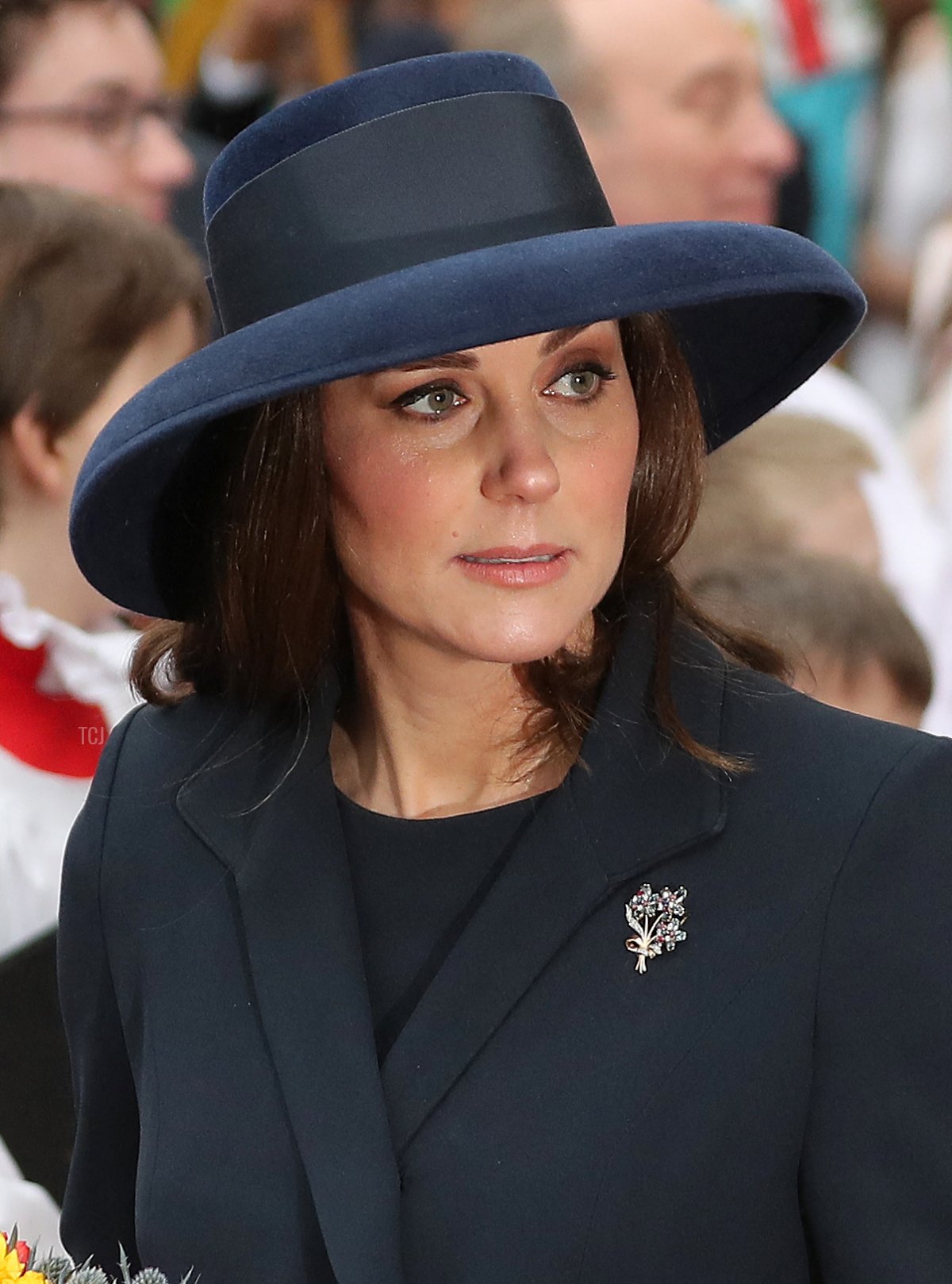 La Duchessa di Cambridge lascia dopo aver partecipato a un servizio del Commonwealth Day all'Abbazia di Westminster nel centro di Londra, il 12 marzo 2018 (DANIEL LEAL/AFP via Getty Images)