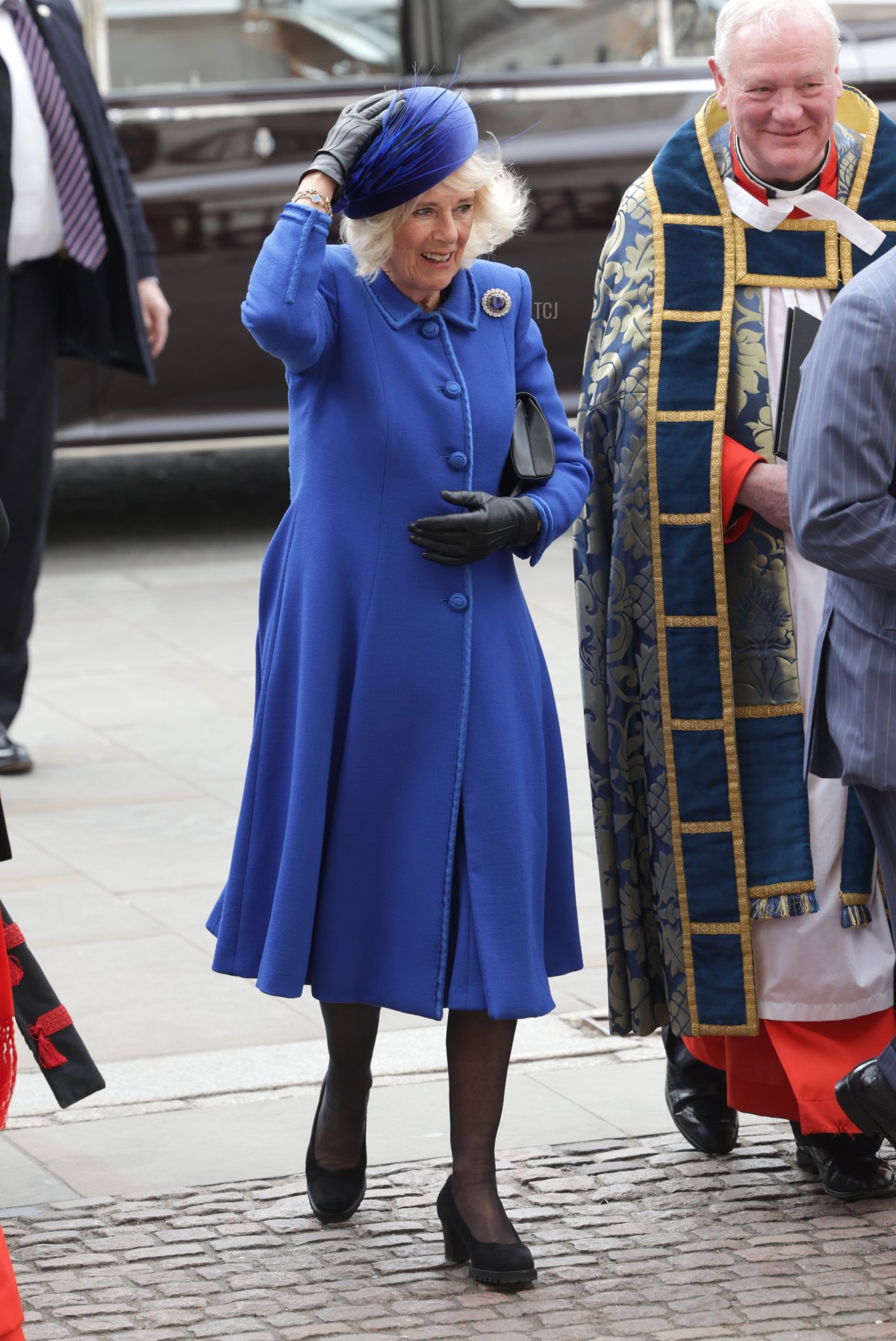 La Regina Camilla arriva al servizio per il Giorno del Commonwealth all'Abbazia di Westminster a Londra il 13 marzo 2023 (Chris Jackson/Getty Images)