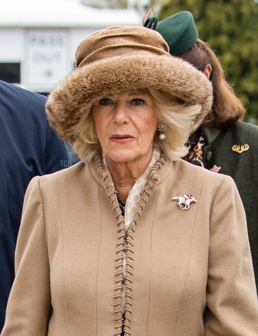 Regina Camilla arriva alla seconda giornata del Cheltenham Festival all'ippodromo di Cheltenham, a Cheltenham, Inghilterra occidentale il 15 marzo 2023 (Shane Anthony Sinclair/Getty Images)