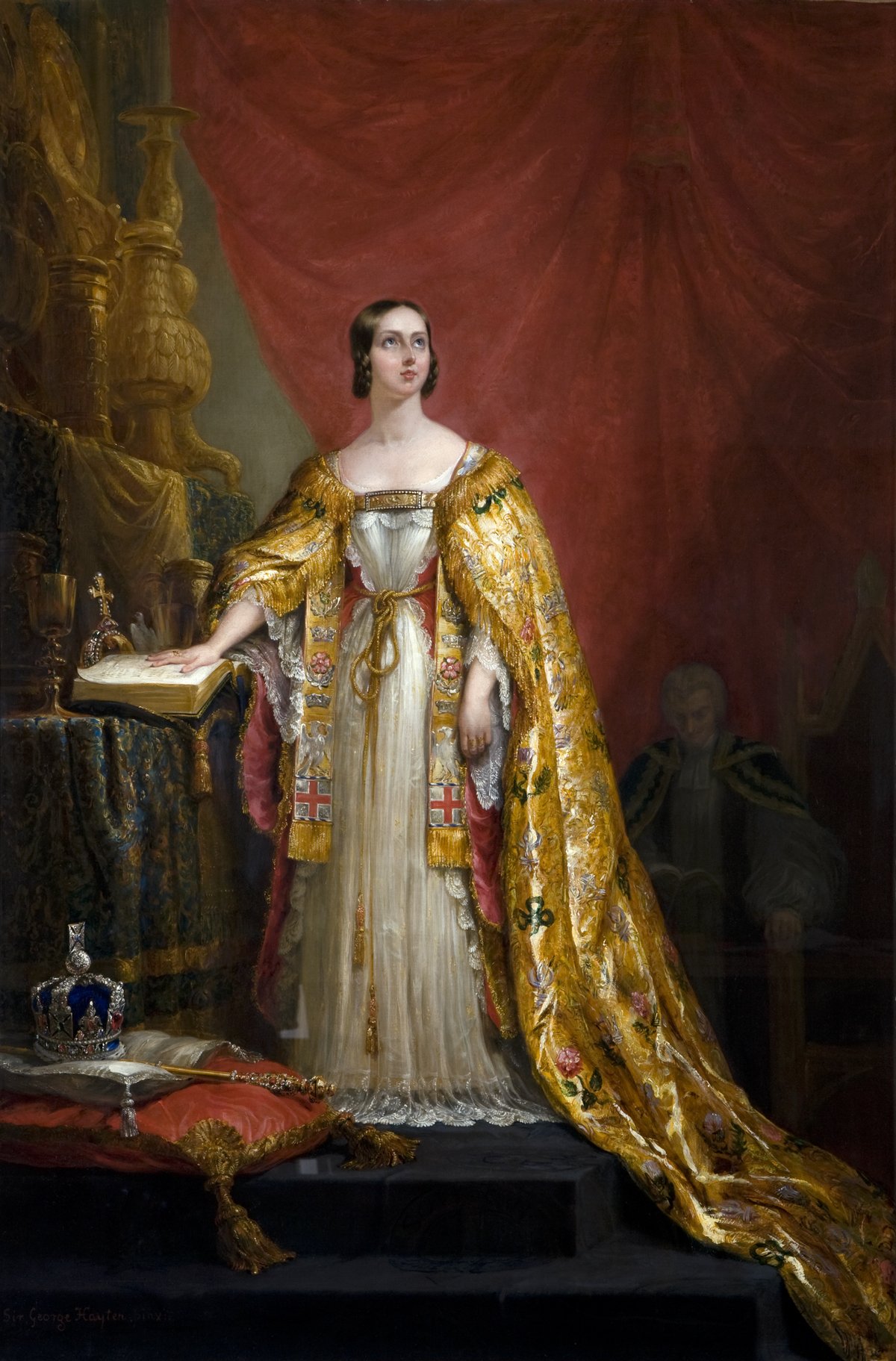 Dipinto di George Hayter della Regina Vittoria mentre presta giuramento di incoronazione, 1838 (Wikimedia Commons)