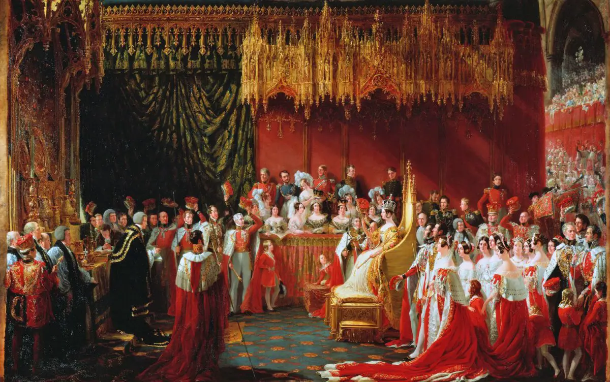 La Incoronazione della Regina Vittoria nell'Abbazia di Westminster, 28 giugno 1838 (1839) (Wikimedia Commons)