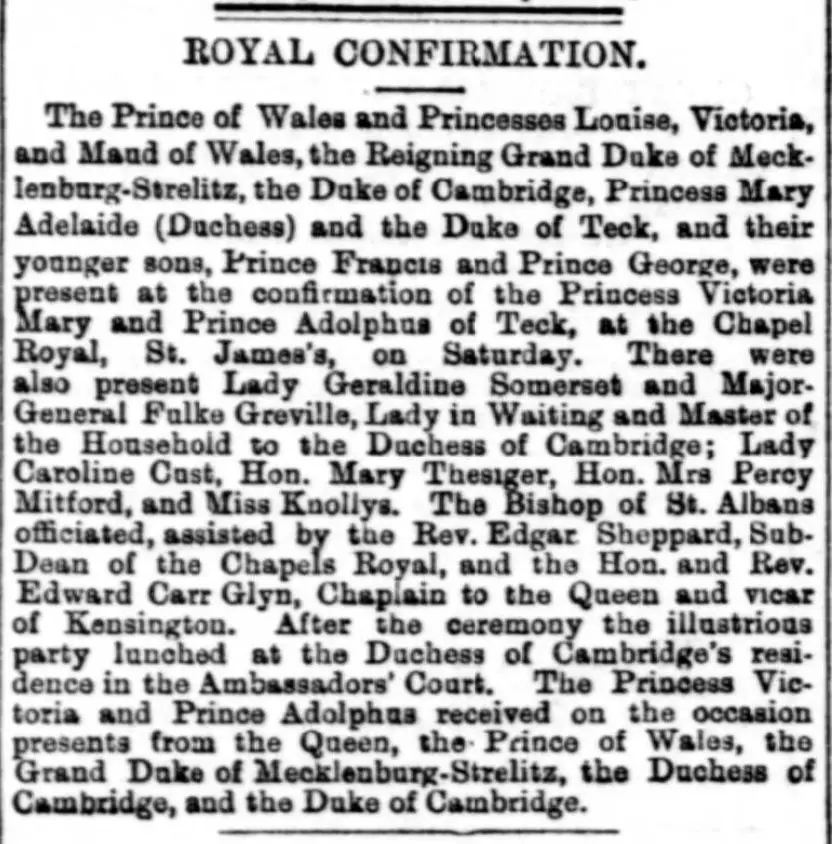 “Conferma Reale,” Western Daily Press, martedì 4 agosto 1885