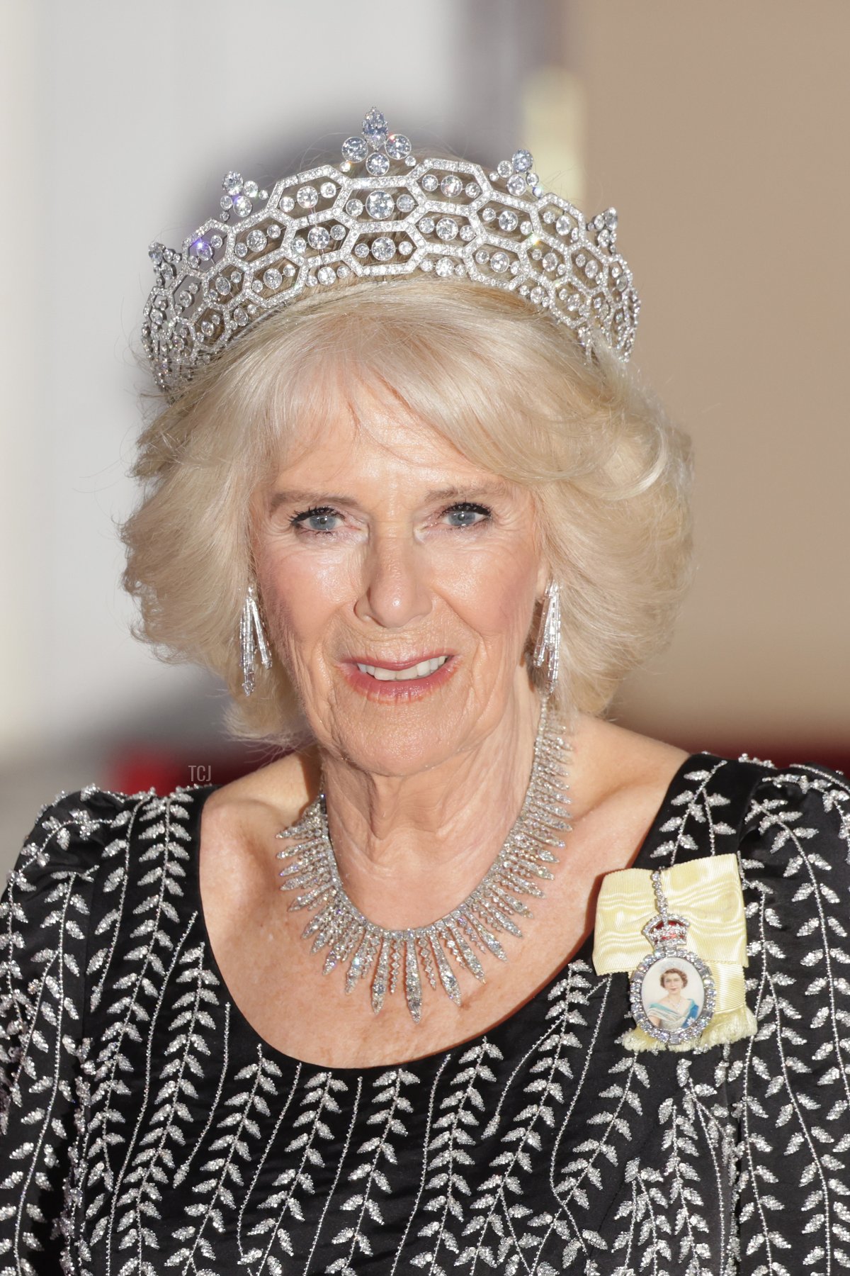 La Regina Camilla arriva per un banchetto di stato a Schloss Bellevue a Berlino, il 29 marzo 2023 (Chris Jackson/Getty Images)