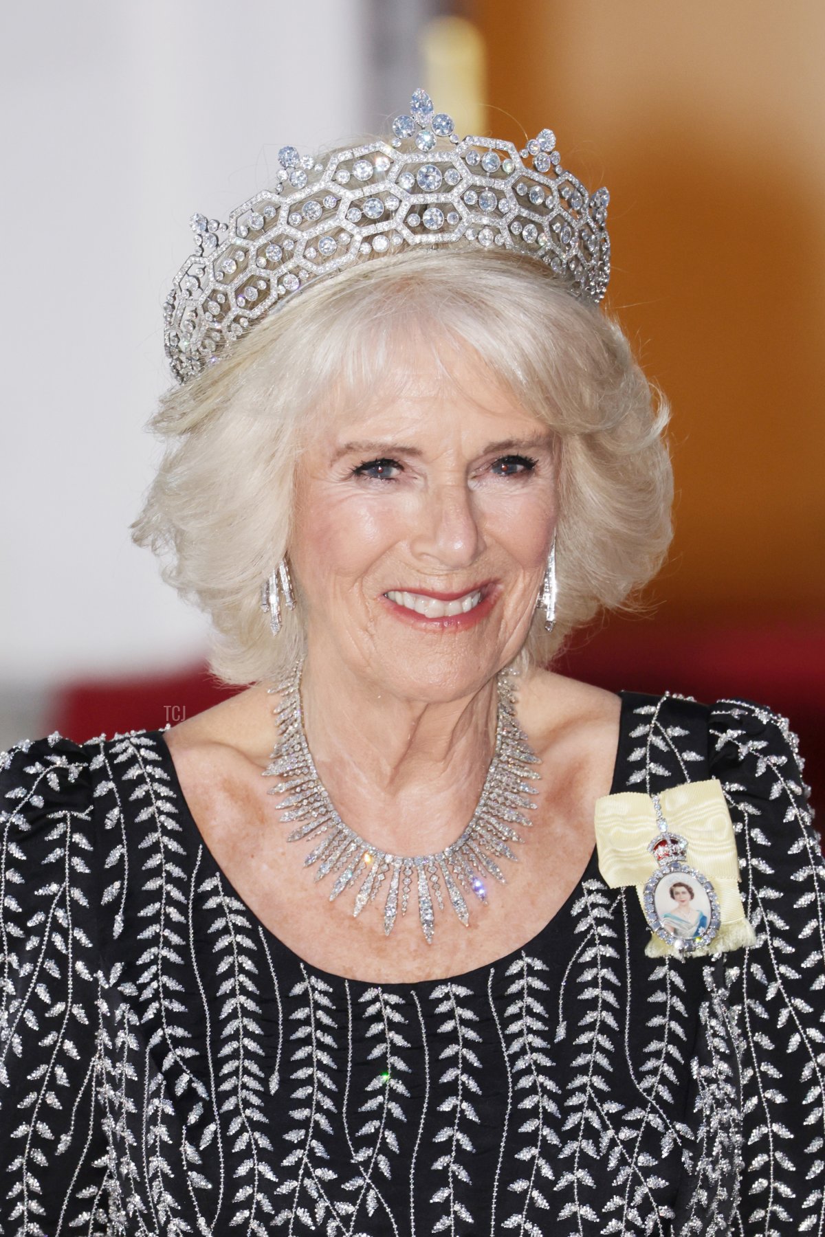 La Regina Camilla arriva per un banchetto di stato a Schloss Bellevue a Berlino, il 29 marzo 2023 (Chris Jackson/Getty Images)