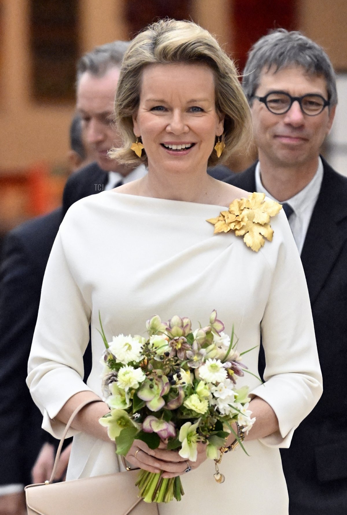 La regina Matilde del Belgio visita una nuova mostra, 'Esplorazione Egitto', al Museo d'Arte e Storia di Bruxelles il 30 marzo 2023 (ERIC LALMAND/BELGA MAG/AFP via Getty Images)