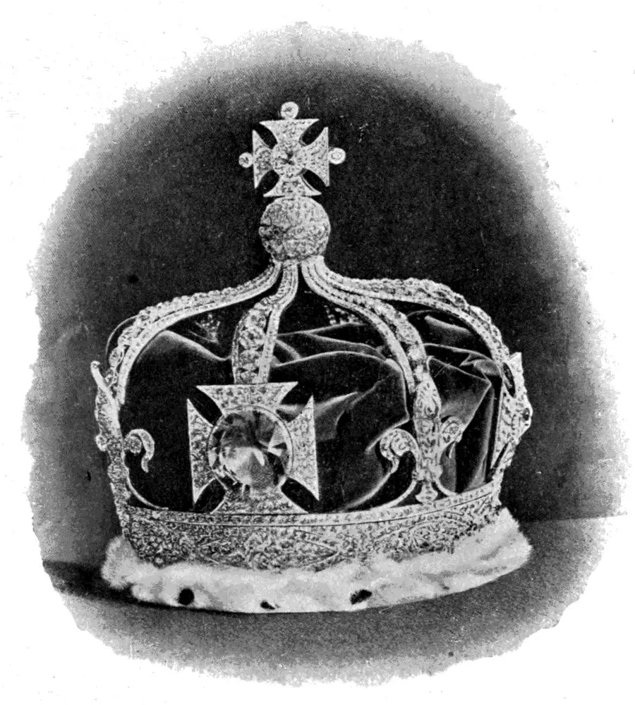 Illustrazione della Corona di Incoronazione della Regina Alexandra da Arthur Charles Fox-Davies's Complete Guide to Heraldry (1909)