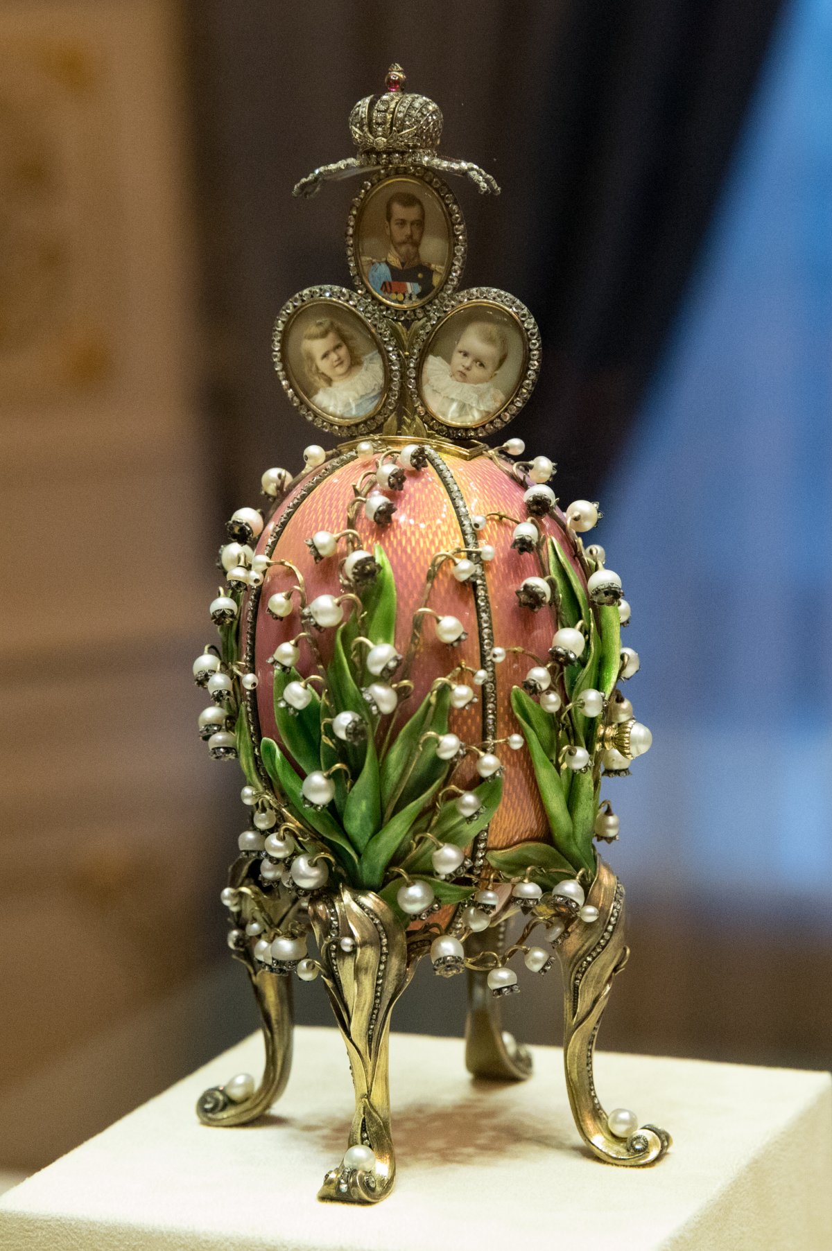 L'uovo dei mughetti al Museo Fabergé di San Pietroburgo, dicembre 2017 (Wikimedia Commons)