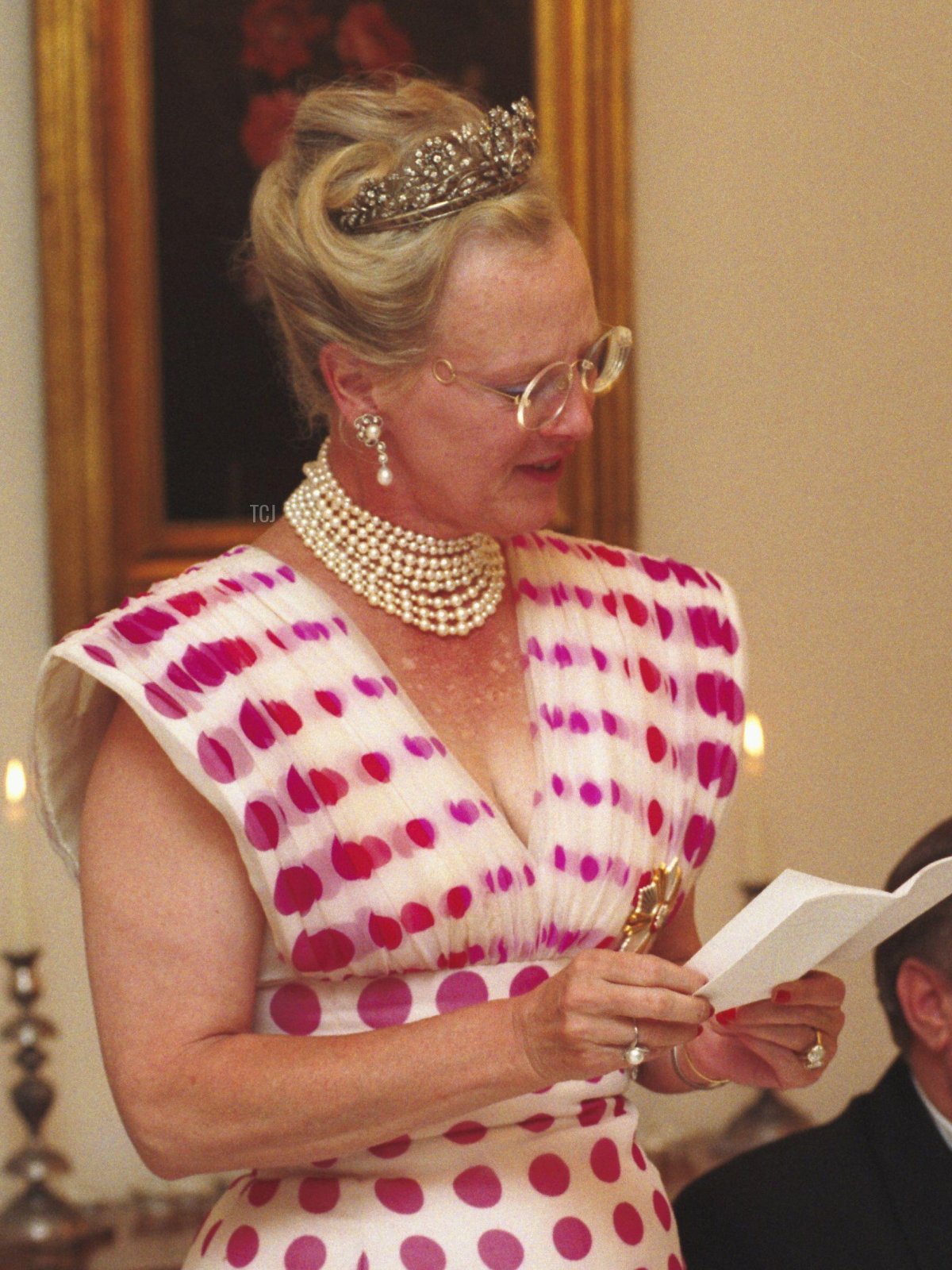 La Regina Margrethe II di Danimarca partecipa a una cena a Varsavia ospitata dal Presidente polacco Lech Walesa, 6 luglio 1993 (Maciej Belina Brzozowski/PAP/Alamy)