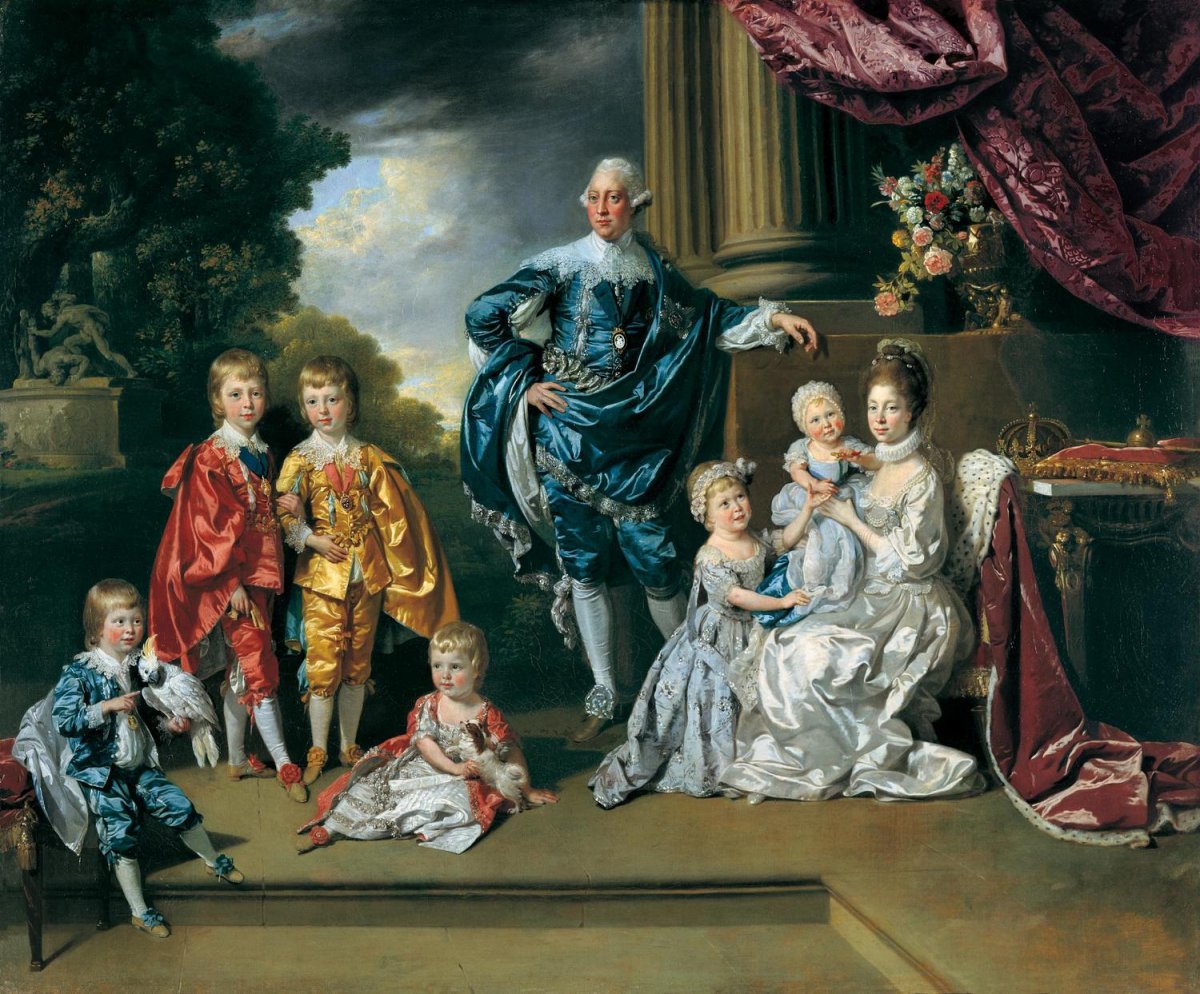 George III, Regina Charlotte, e i loro sei figli maggiori di Johan Zoffany, 1770 (Royal Collection Trust)