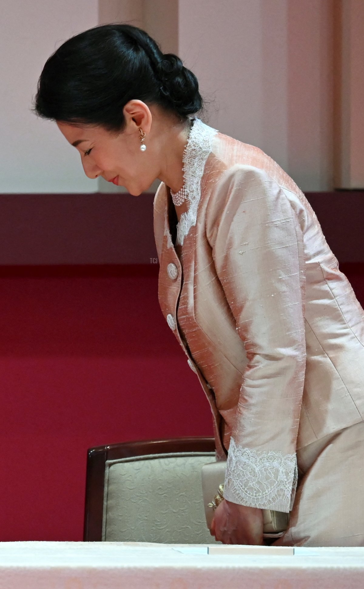 L'Imperatrice Masako partecipa alla cerimonia di consegna del Japan Prize a Tokyo il 13 aprile 2023 (KAZUHIRO NOGI/AFP via Getty Images)