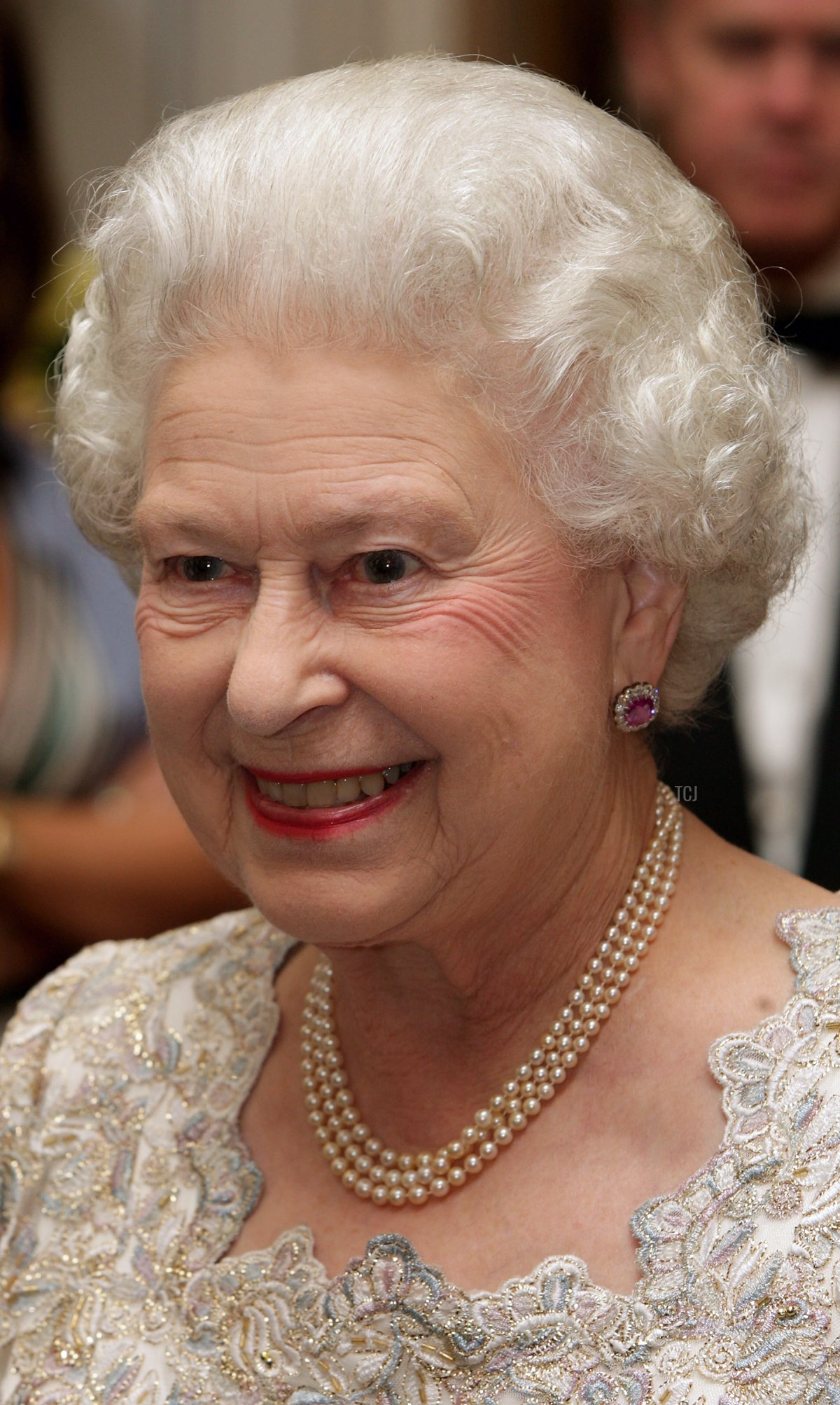 La regina Elisabetta II sorride mentre partecipa a una ricezione presso Mansion House l'8 dicembre 2009 a Londra, Inghilterra (Chris Jackson/Getty Images)