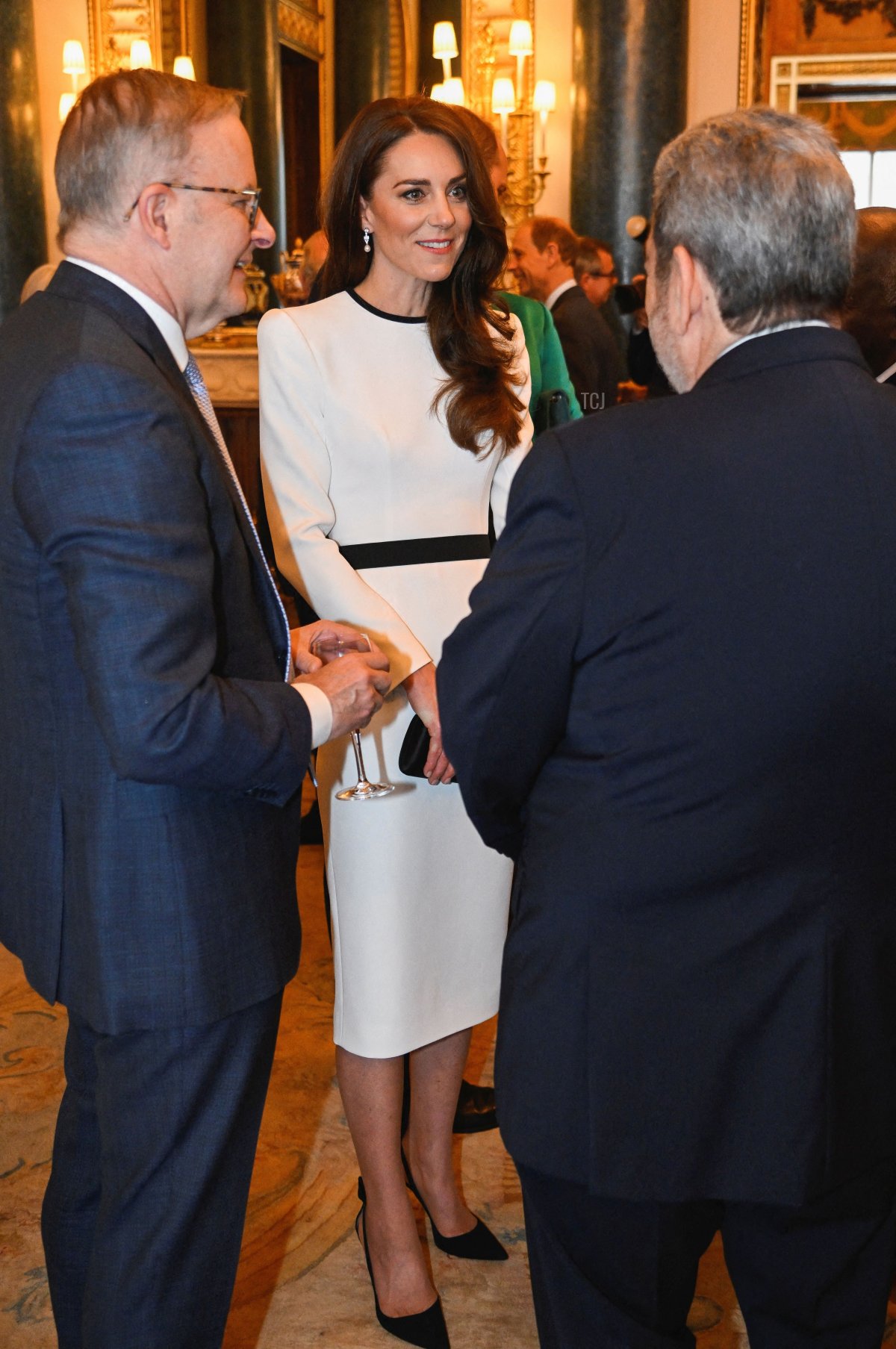 La Principessa di Galles partecipa a un pranzo con i Governatori Generali e Primo Ministri dei Regni, in preparazione alla coronazione del Re Carlo III, a Buckingham Palace il 5 maggio 2023 a Londra, Inghilterra (Toby Melville - Pool/Getty Images)