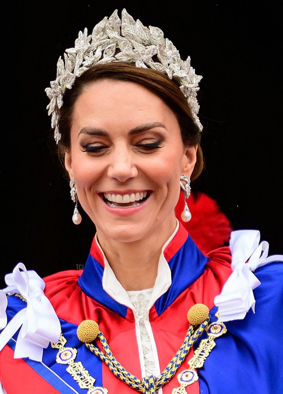 La Principessa di Galles ride sul balcone di Buckingham Palace dopo la cerimonia di incoronazione, 6 maggio 2023 (LEON NEAL/POOL/AFP tramite Getty Images)