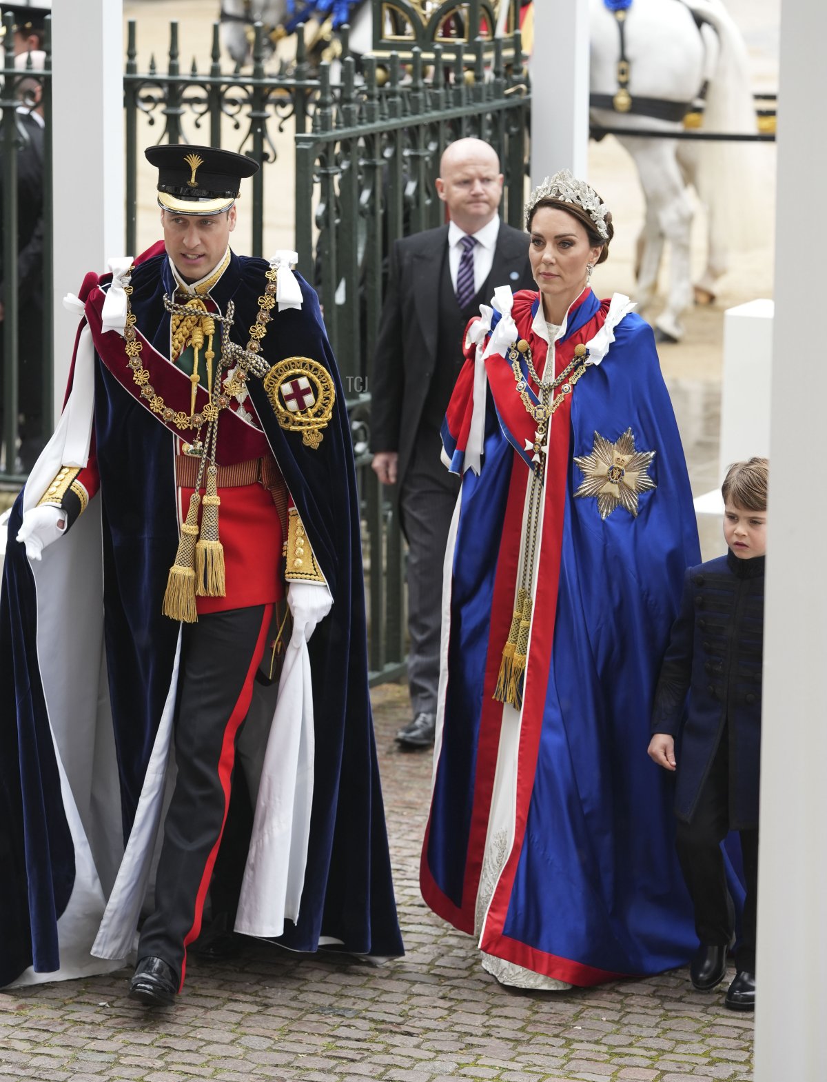 Il Principe e la Principessa di Galles e il Principe Louis arrivano all'Abbazia di Westminster per la cerimonia di incoronazione, 6 maggio 2023 (Dan Charity - WPA Pool/Getty Images)